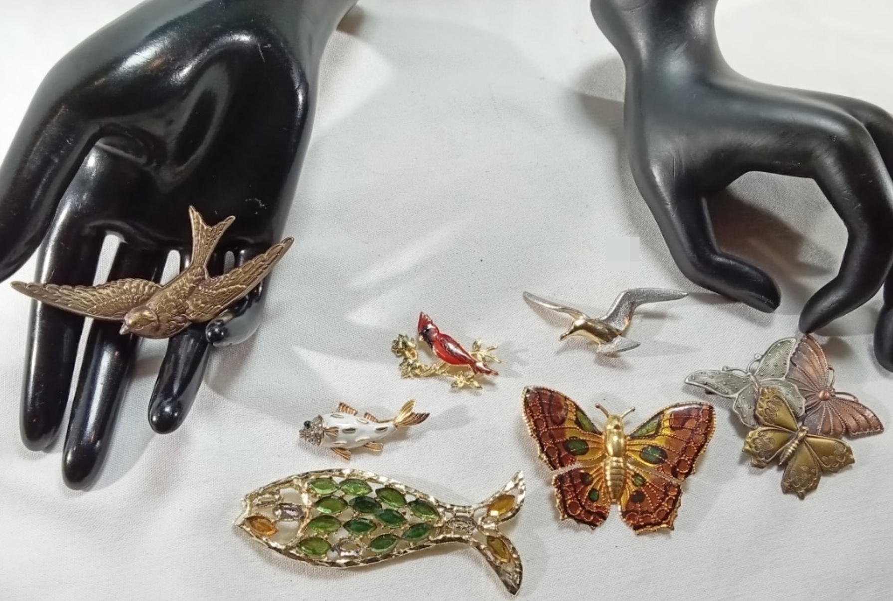Vintage Animal Brooch Lot, 7 Pieces, Gold & Silver