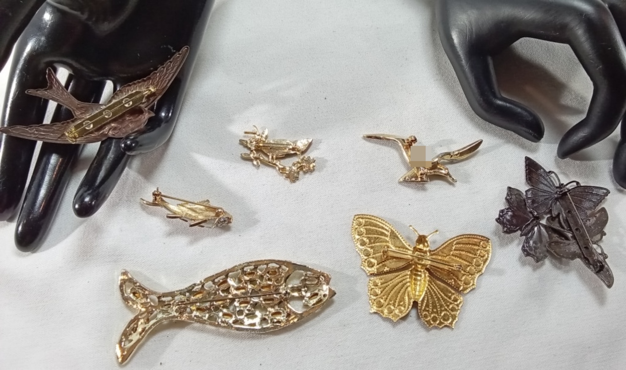 Vintage Animal Brooch Lot, 7 Pieces, Gold & Silver