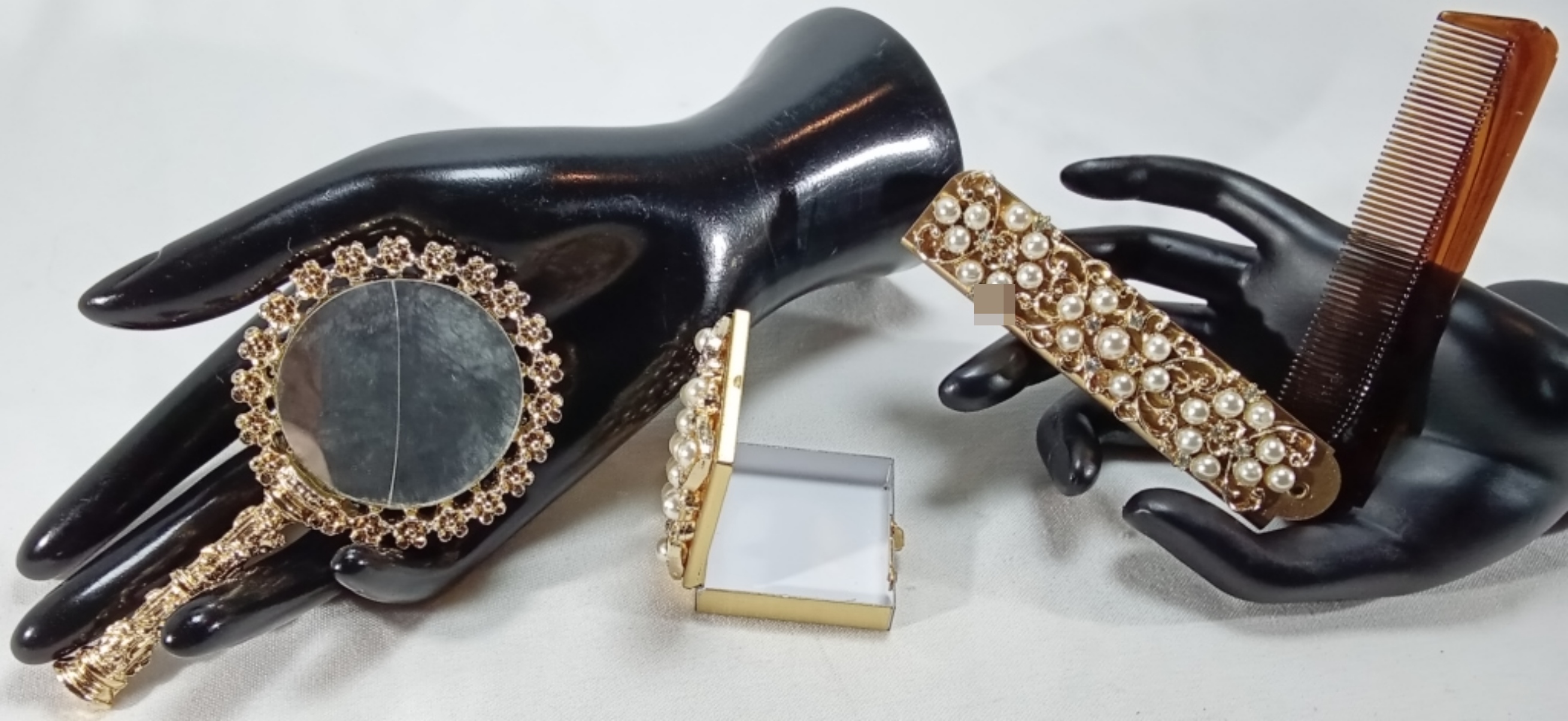 Gold-Tone Faux Pearl Vanity Set, 3 Pieces