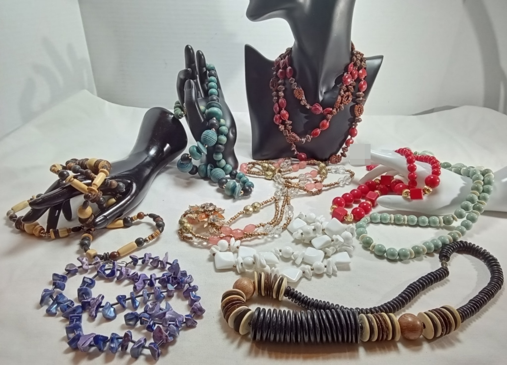 Beaded Jewelry Lot, 9 Pieces Mixed Materials