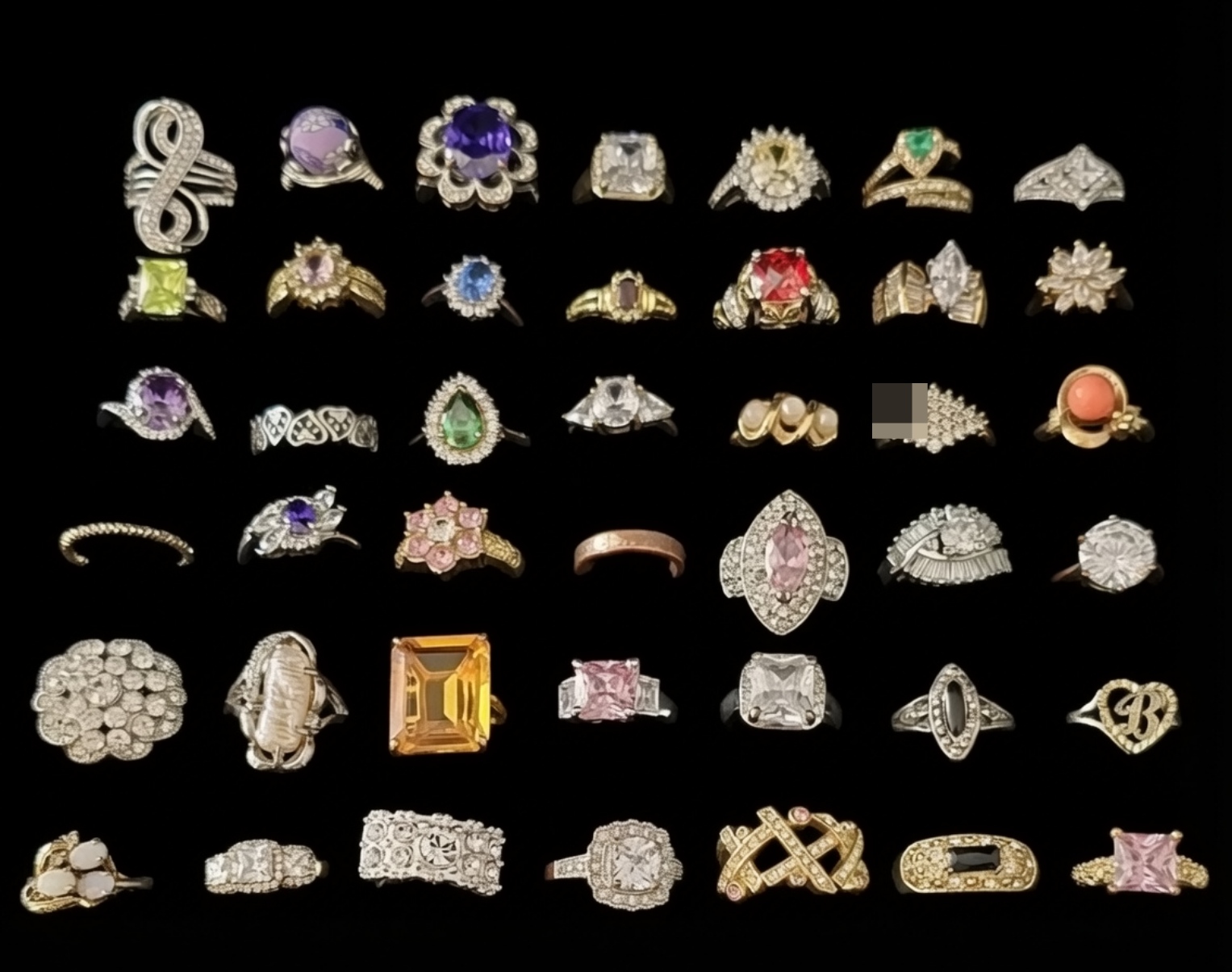 Ring Lot, 42 Pieces Mixed Gold/Silver Tone