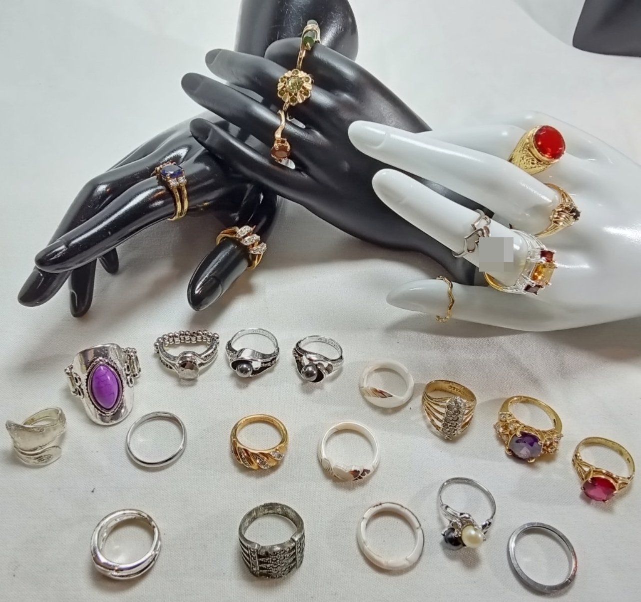 Ring Lot, 27 Pieces Mixed Metals & Stones
