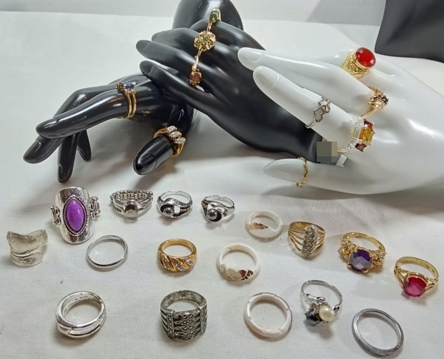 Ring Lot, 27 Pieces Mixed Metals & Stones