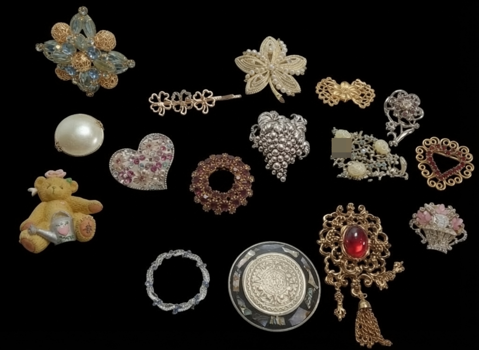 Vintage Costume Jewelry Lot, 16 Pieces Mixed
