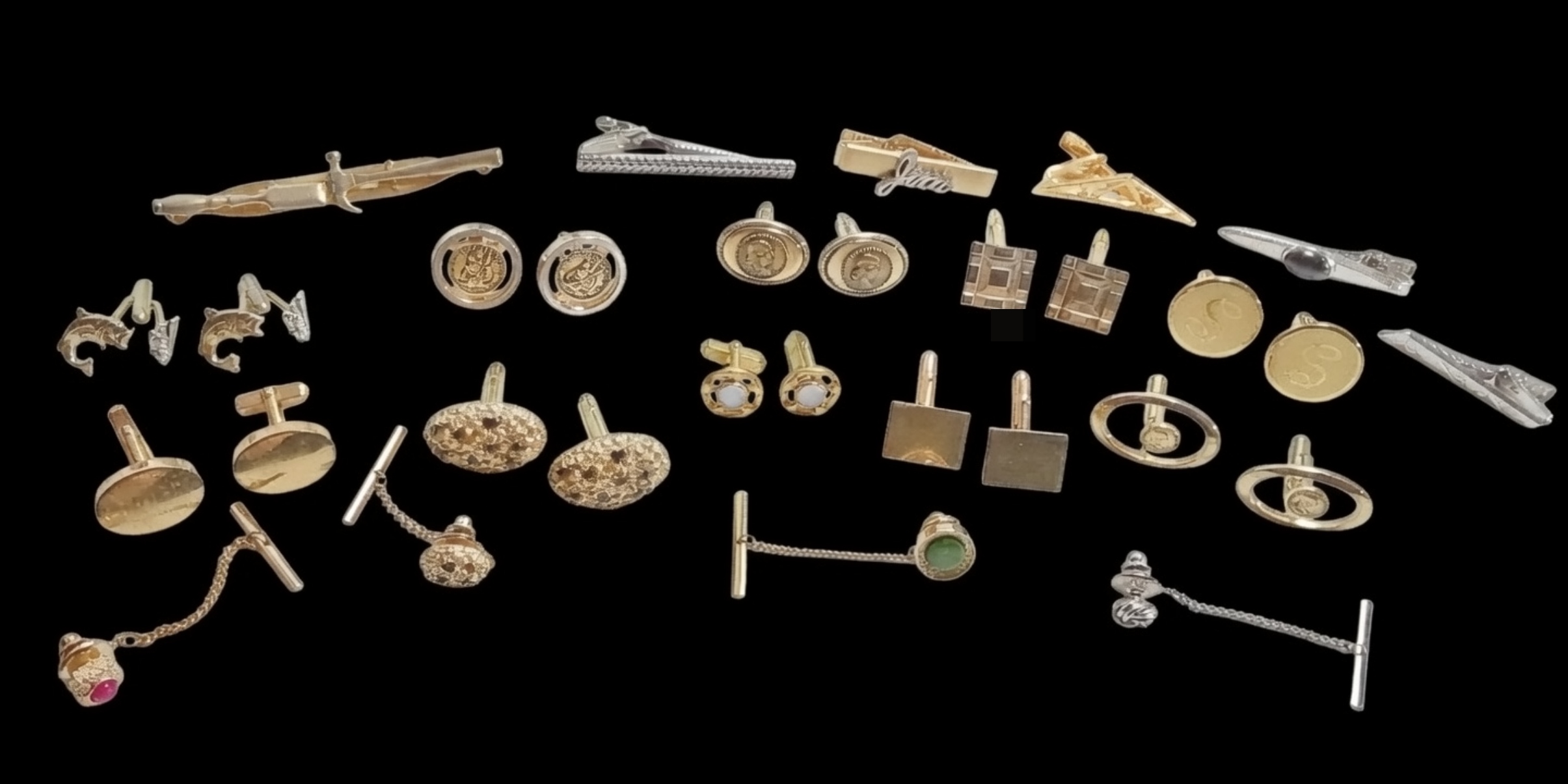 Men's Cufflinks & Tie Clips Lot, 20 Pieces Mixed