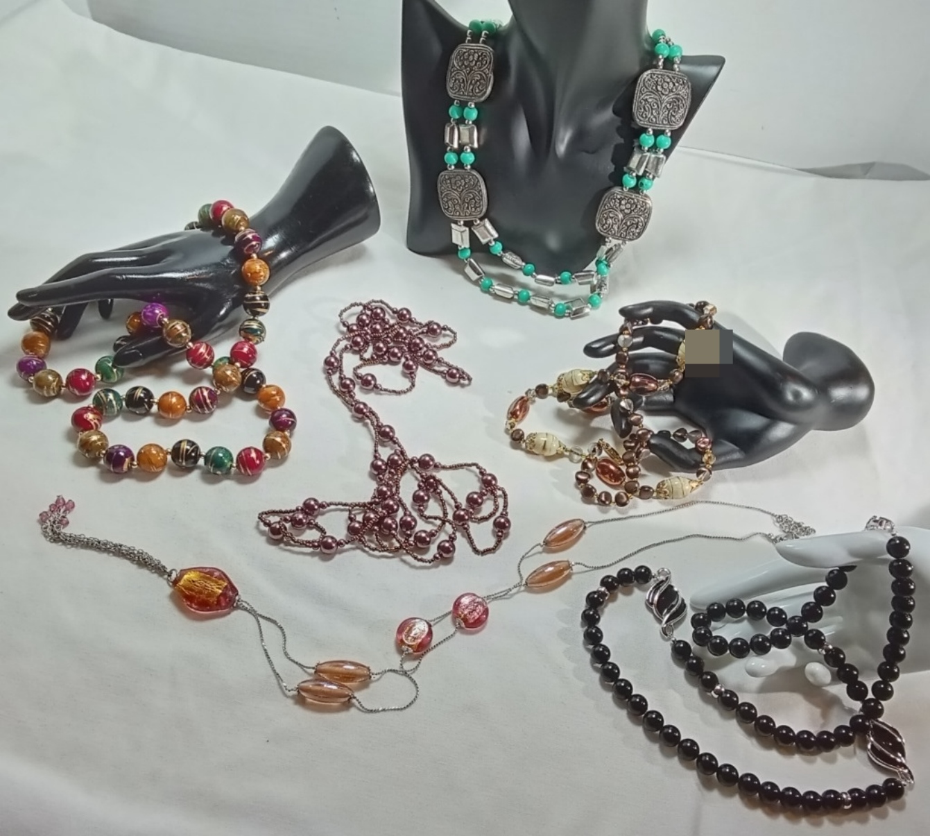 Beaded Necklace Lot, 6 Pieces Mixed Tones
