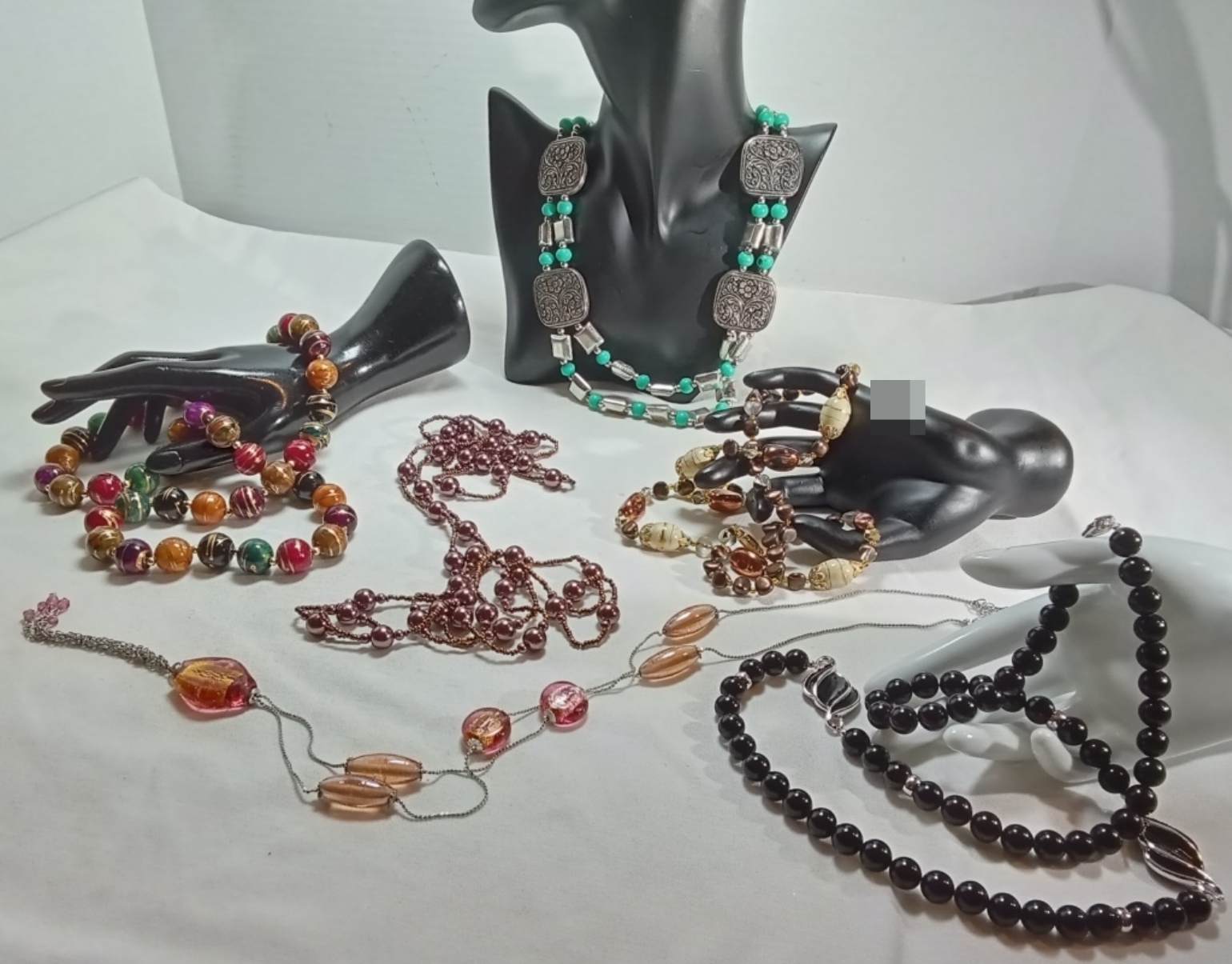 Beaded Necklace Lot, 6 Pieces Mixed Tones