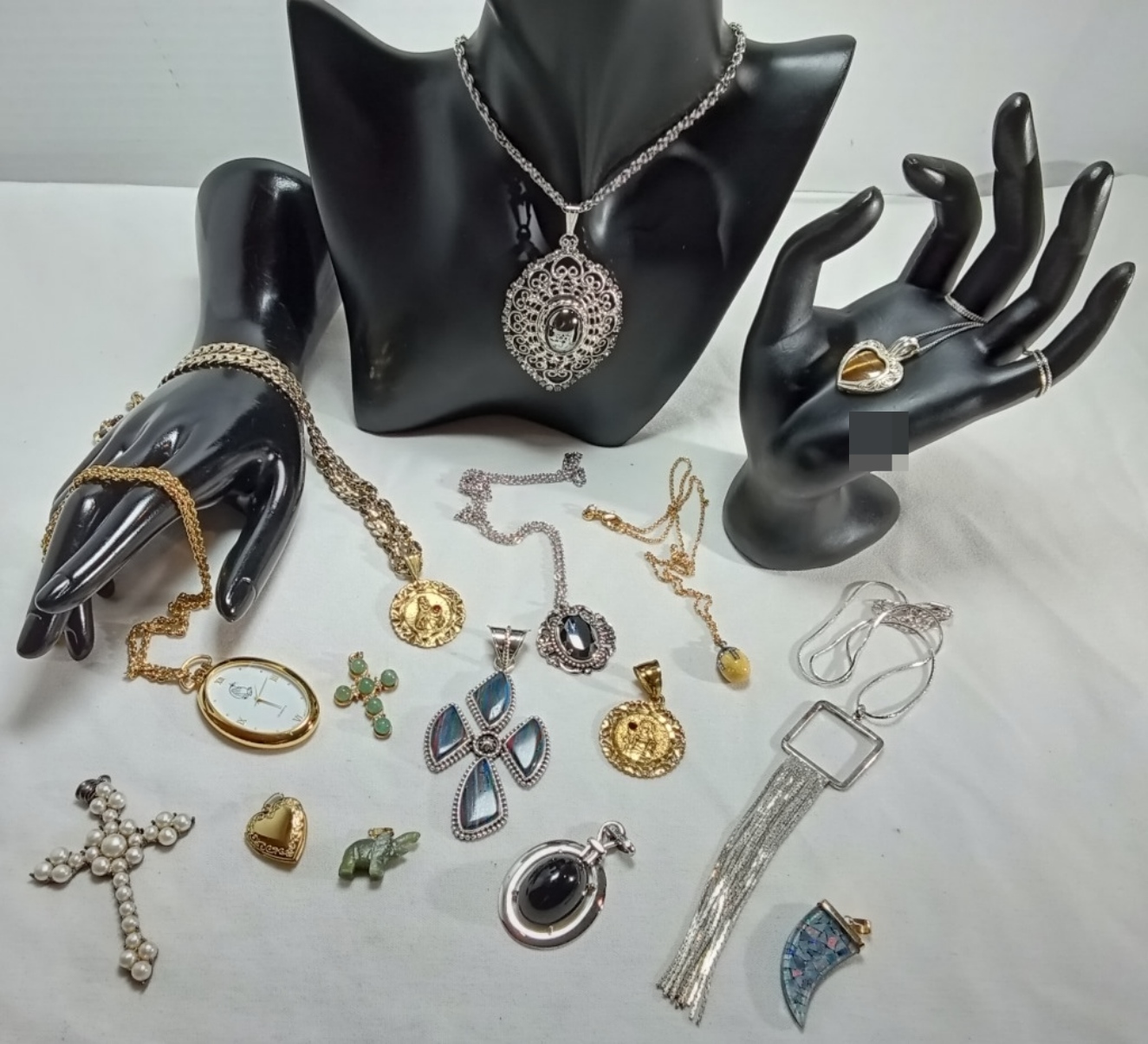 Mixed Jewelry Lot, 15 Pieces Silver & Gold-Tone