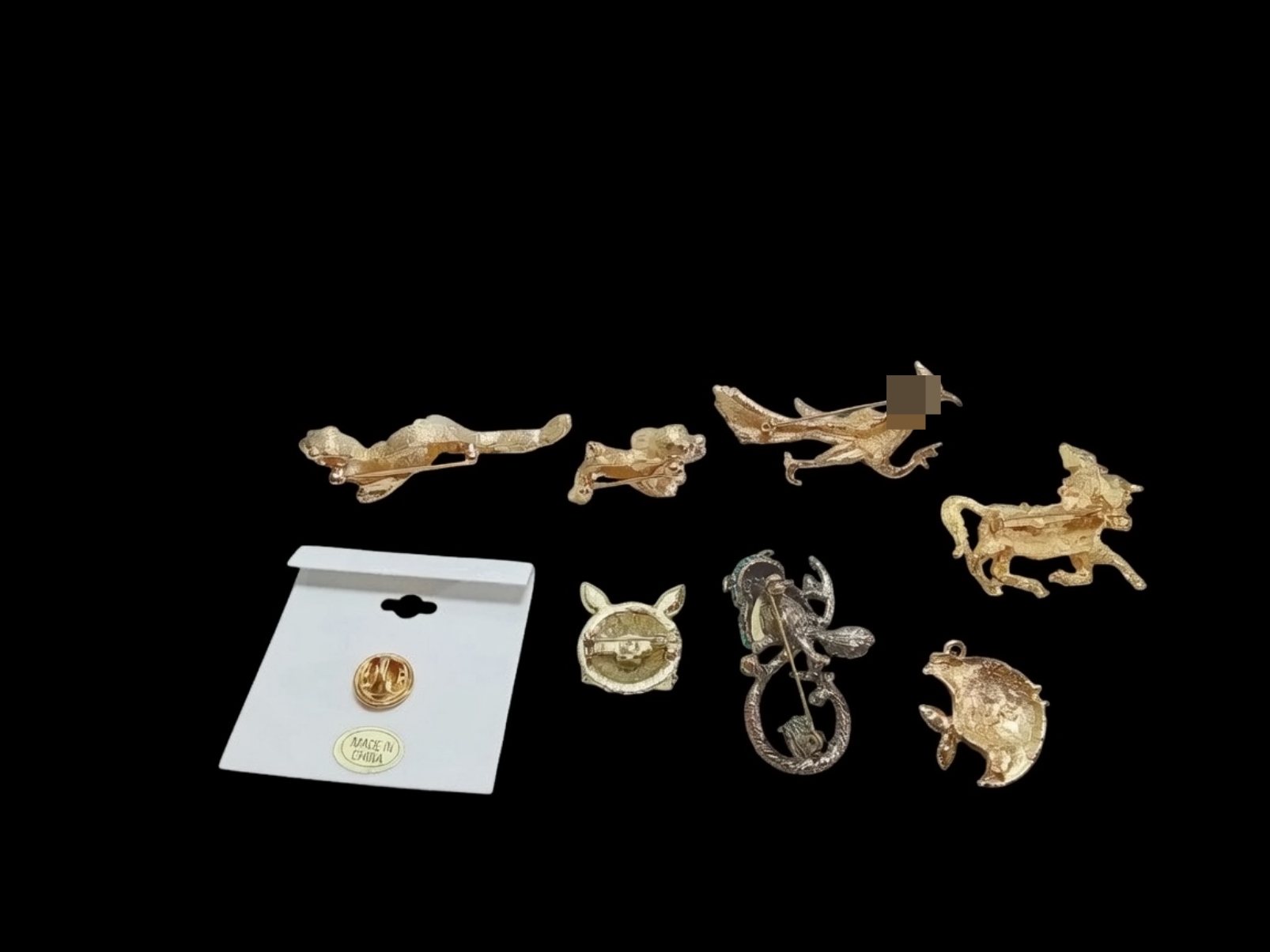 Gold-Tone Rhinestone Animal Brooch Lot, 8 Pieces