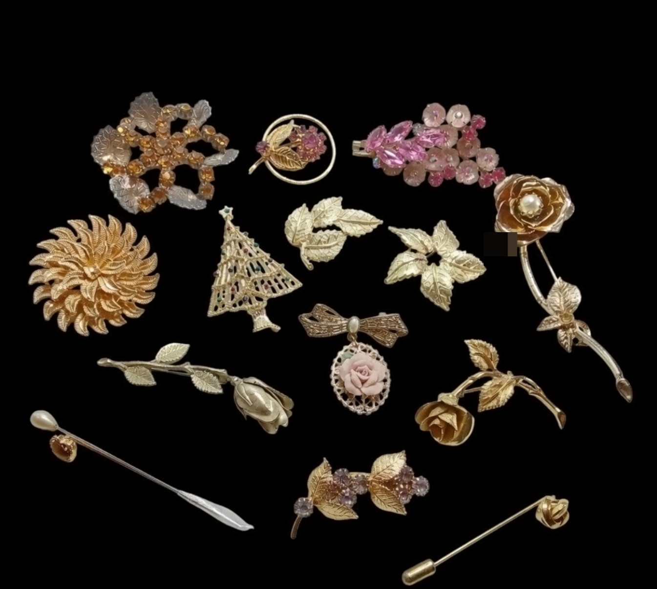 Gold-Tone Costume Jewelry Lot, 14 Pieces