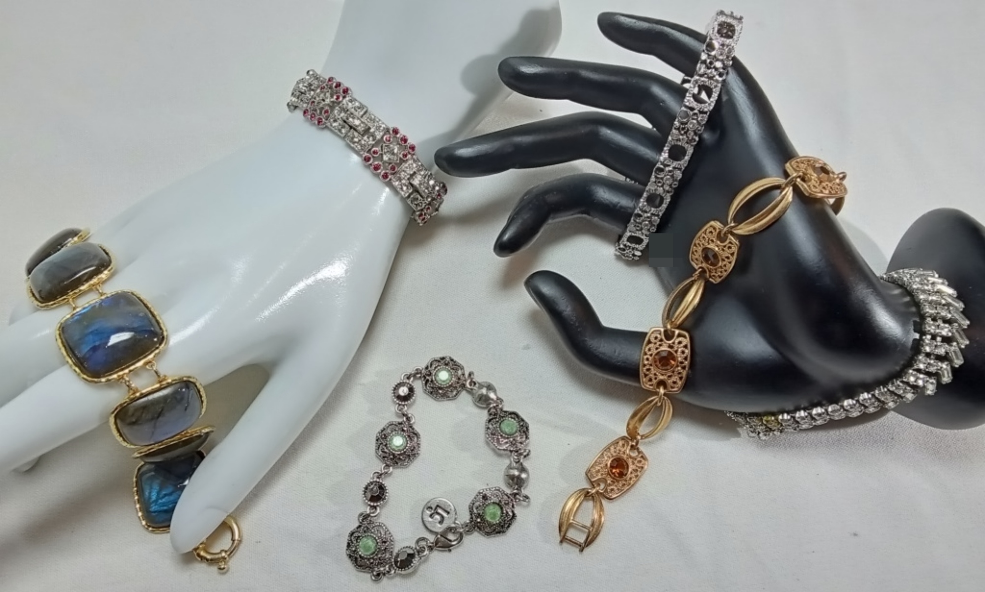 Mixed Metal Tone Rhinestone Jewelry Lot, 6 Pieces