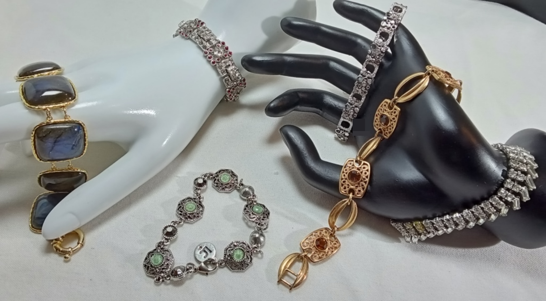 Mixed Metal Tone Rhinestone Jewelry Lot, 6 Pieces