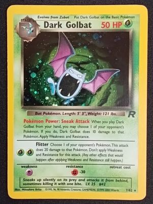 Dark Golbat (7/82) Holo Card Rocket Set. Features the "Sneak Attack" Pokemon Power and a 