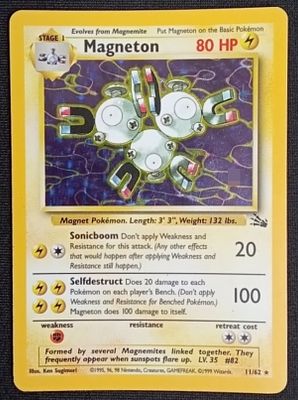 Magneton Holo from 1999 Pokemon Fossil Set. The card features a holo illustration of the magnet 
