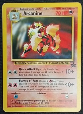 Arcanine Black Star Promo #6. From the Wizards of the Coast (WOTC) era. It is a Stage 1 