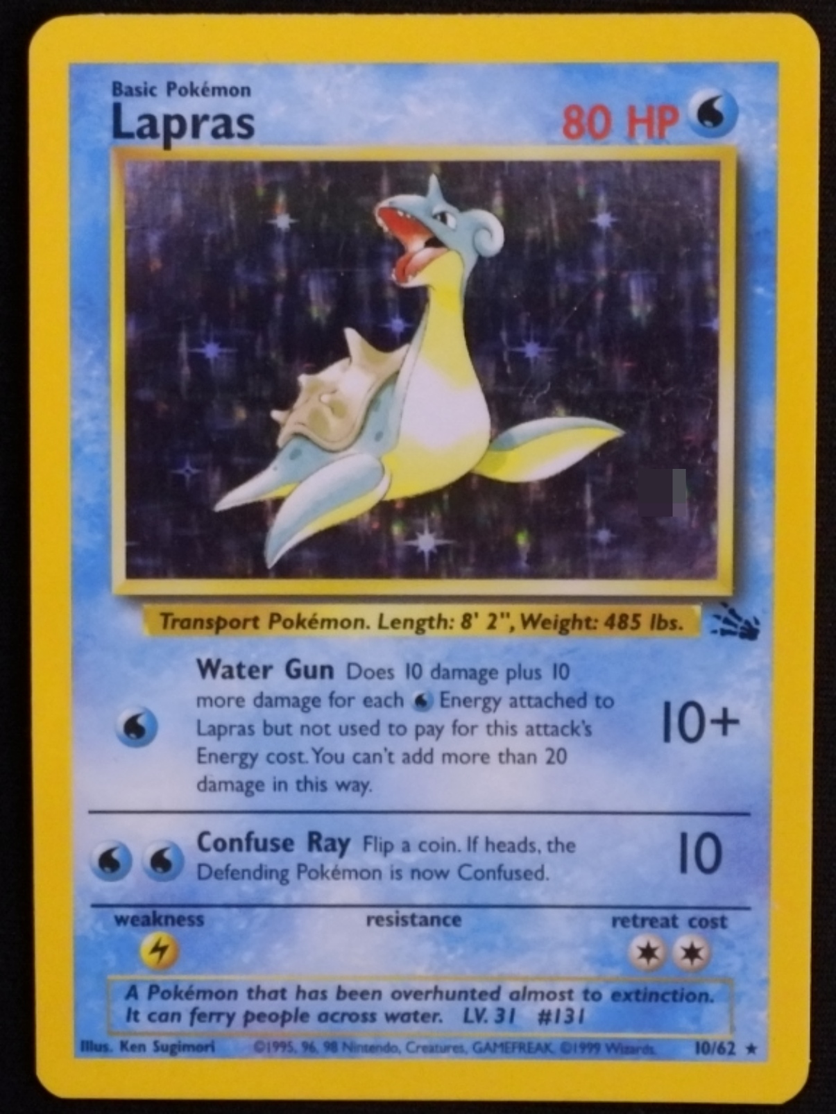 Lapras card from the 1999 Pokemon Fossil set.
