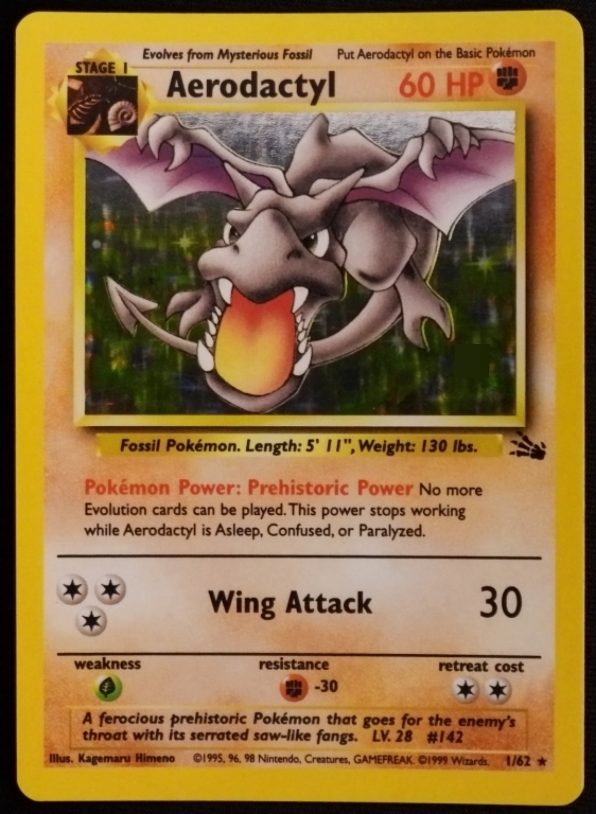 1999 Pokemon Fossil set Aerodactyl Holo Card