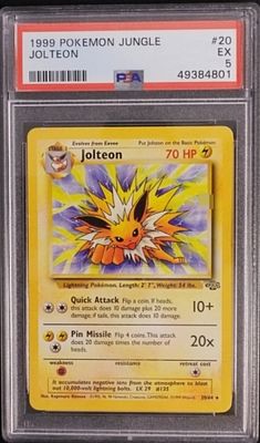 1999 Jolteon Jungle #20/64, PSA 5. This 1999 Jolteon from the Jungle set (#20/64) is 