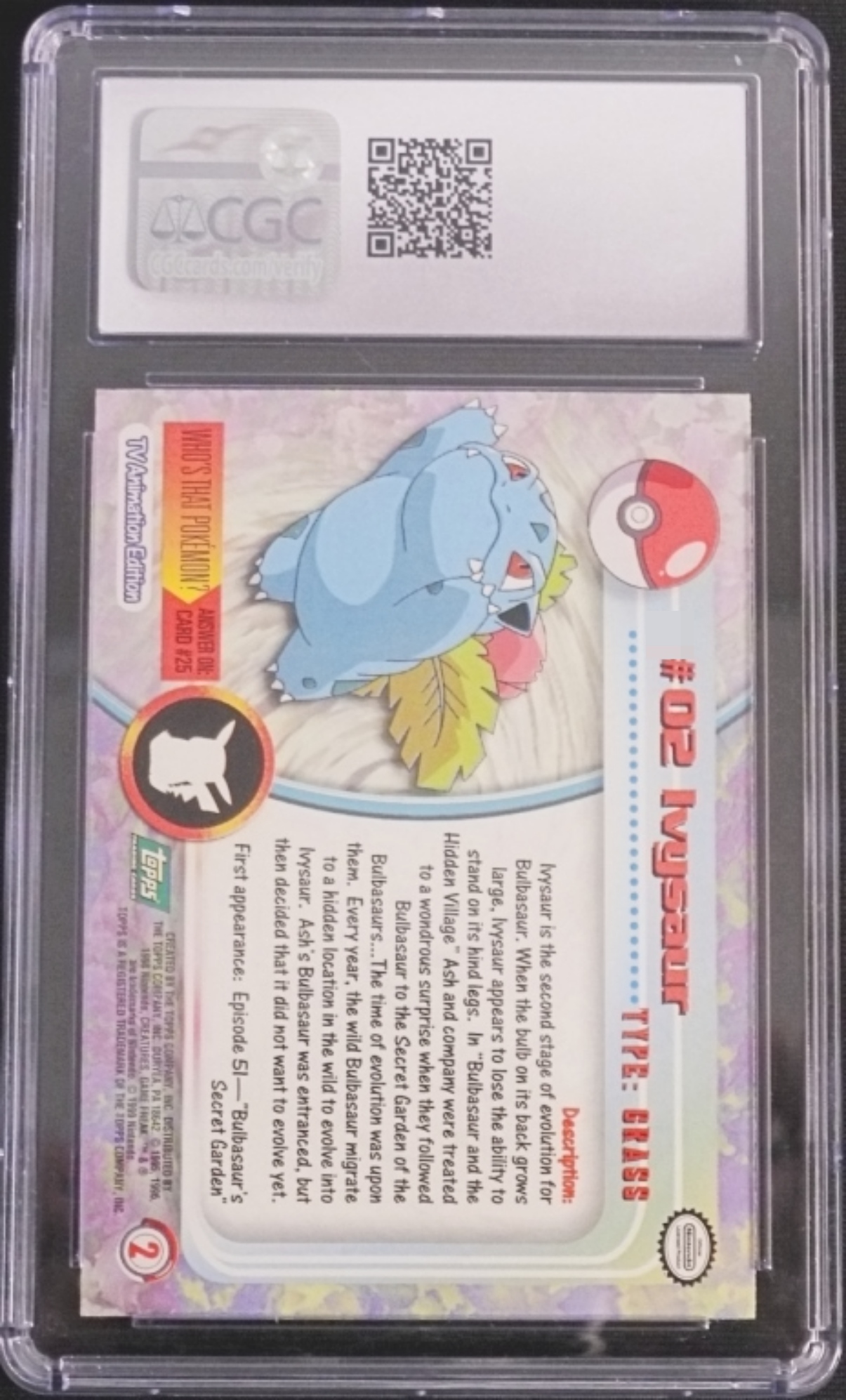 1999 Ivysaur Topps #02, CGC Gem Mint 10