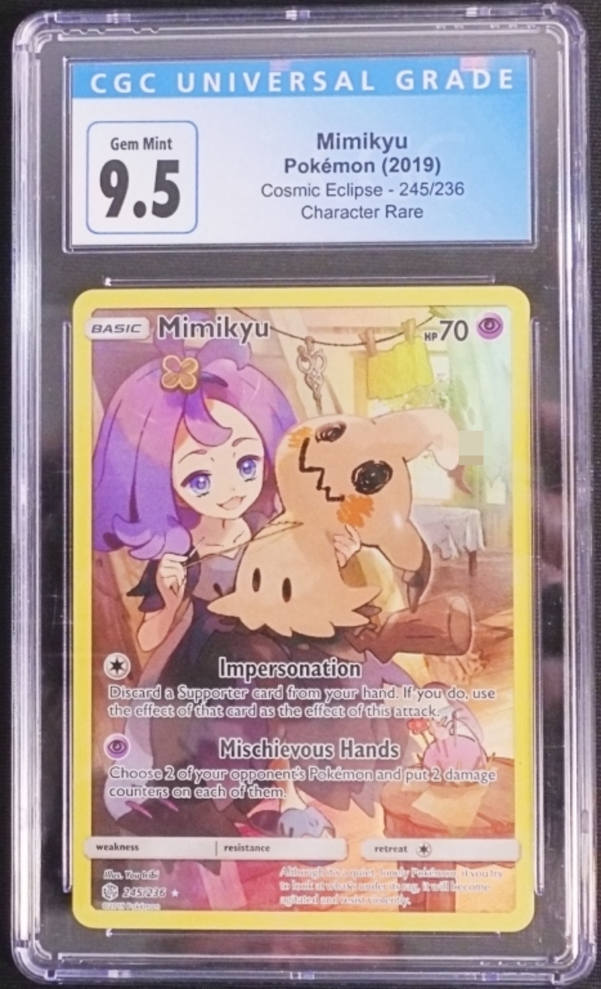 2019 Mimikyu holo Cosmic Eclipse #245/236, CGC 9.5