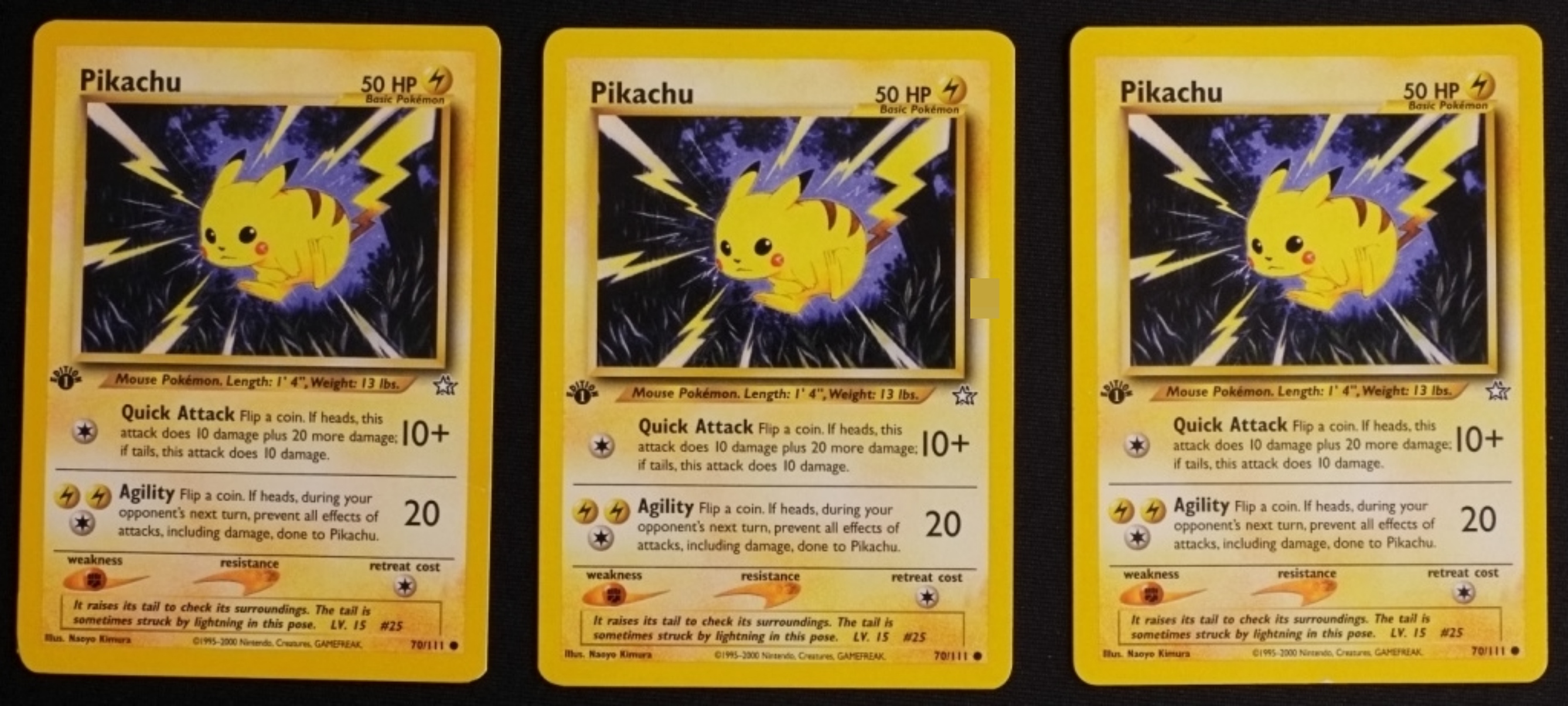 2000 Pikachu Neo Genesis 1st Edition, Lot of 3