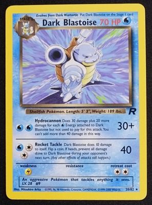 2000 Dark Blastoise Team Rocket #20/82. Card number 20/82 with the "R" symbol confirms this is 