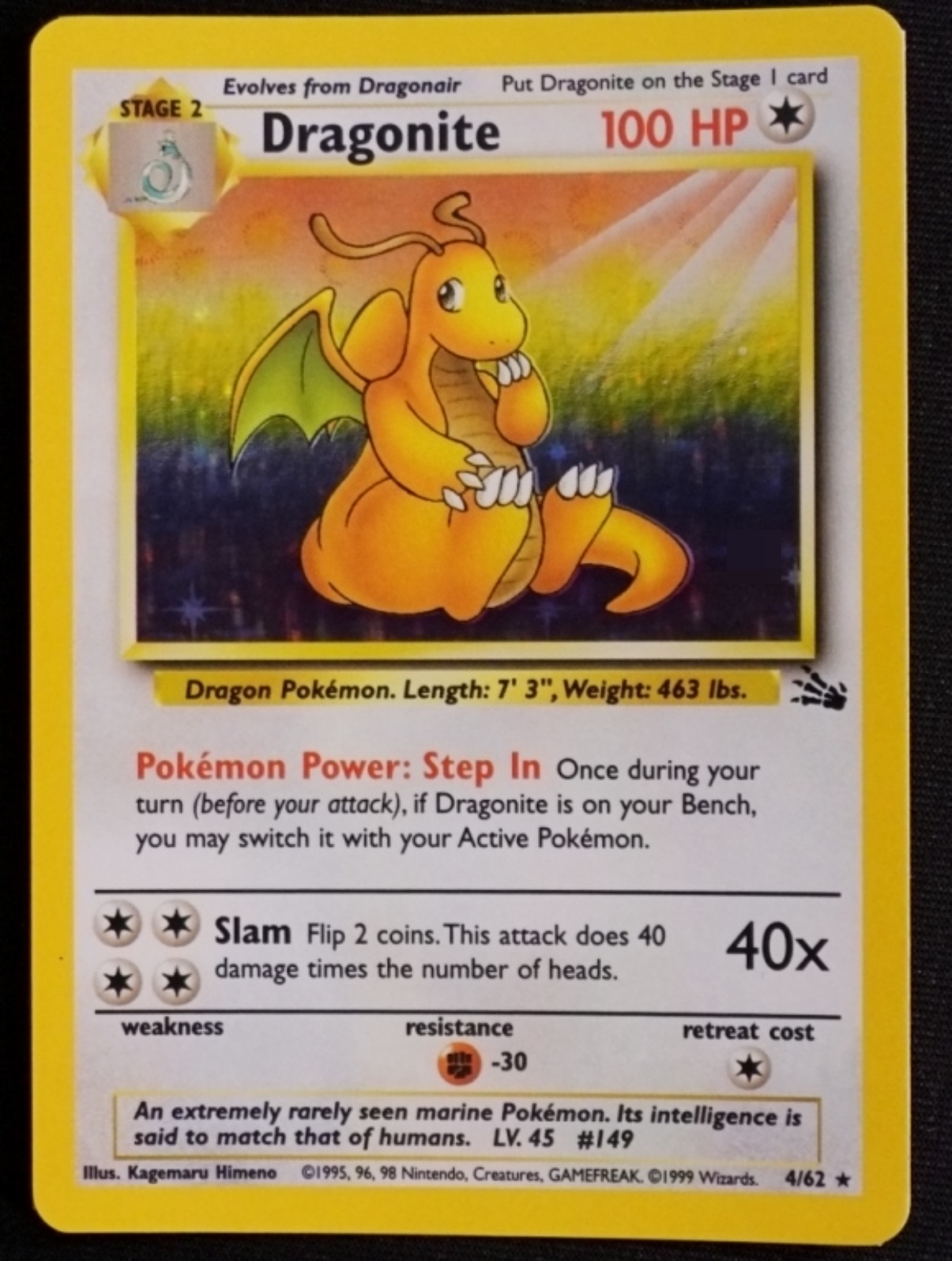 1999 Dragonite Fossil #4/62 Holo Rare