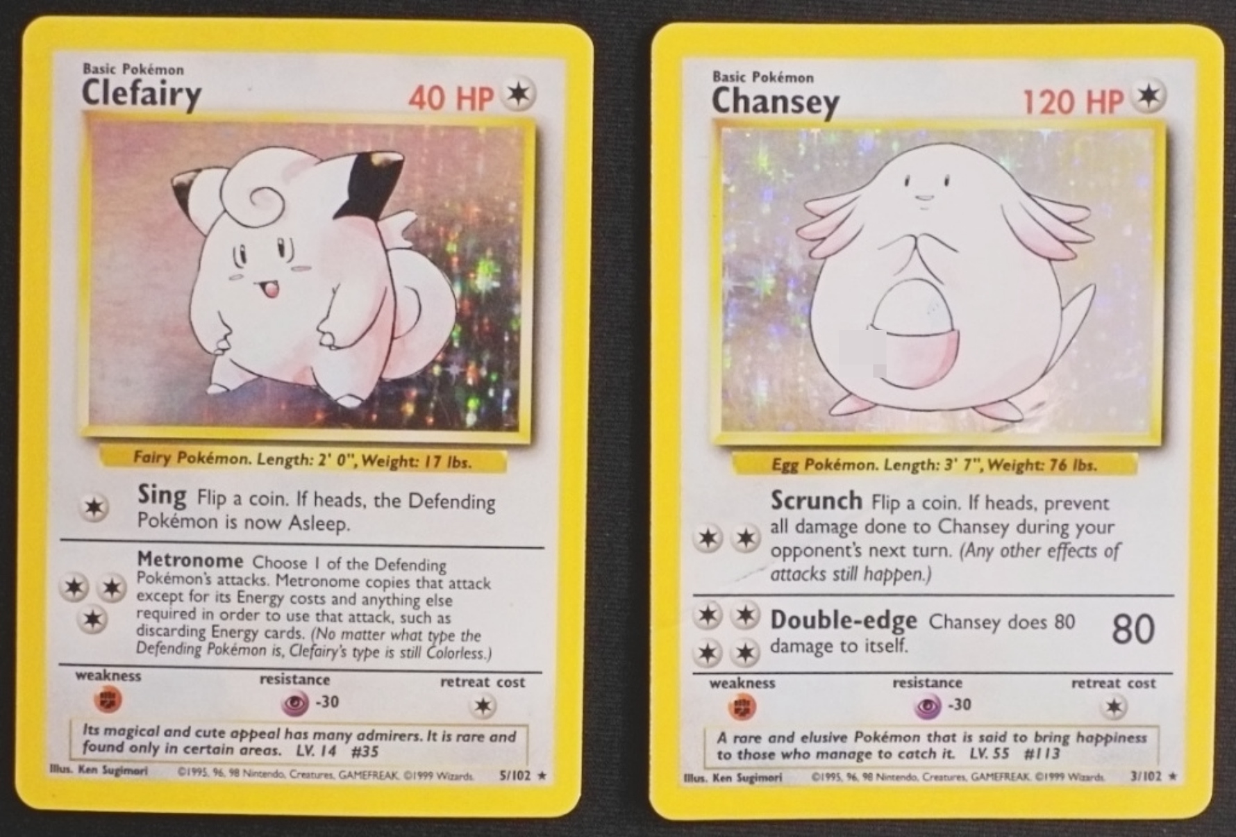 1999 Clefairy & Chansey Base Set Holo Both Damaged