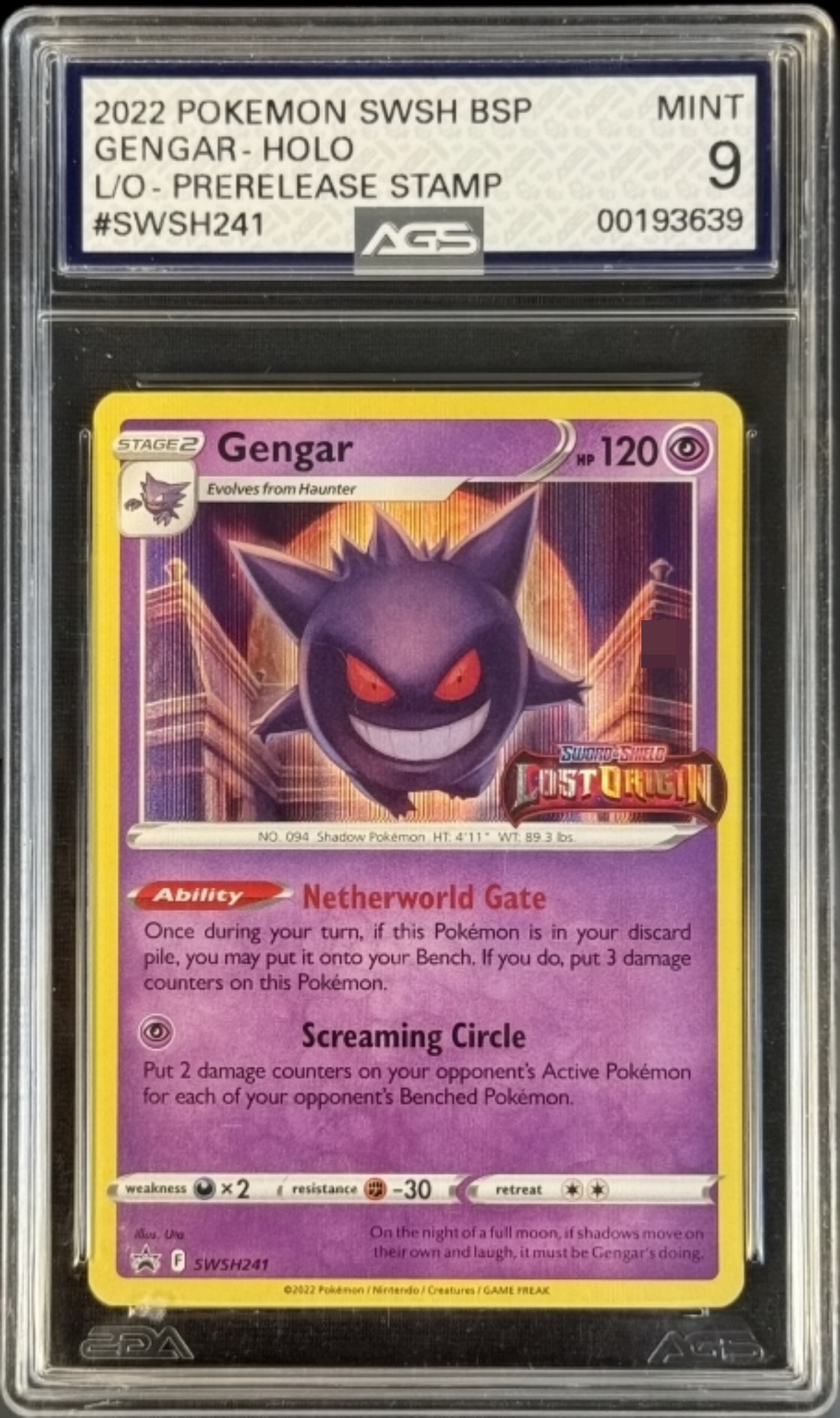 2022 Gengar Star Promo #SWSH241, AGS 9