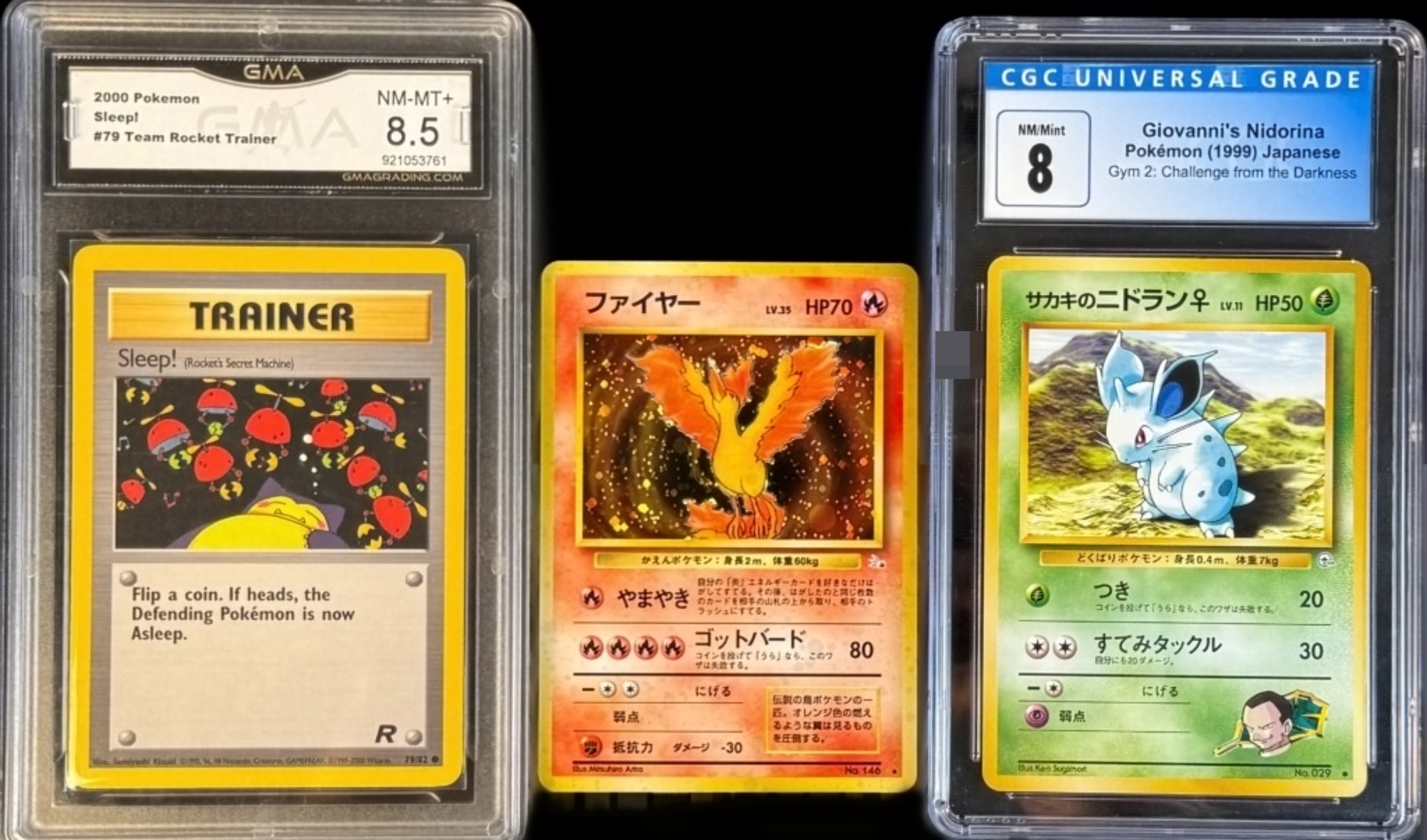 Pokemon Card Lot, 3 Cards, Graded & Raw Mix