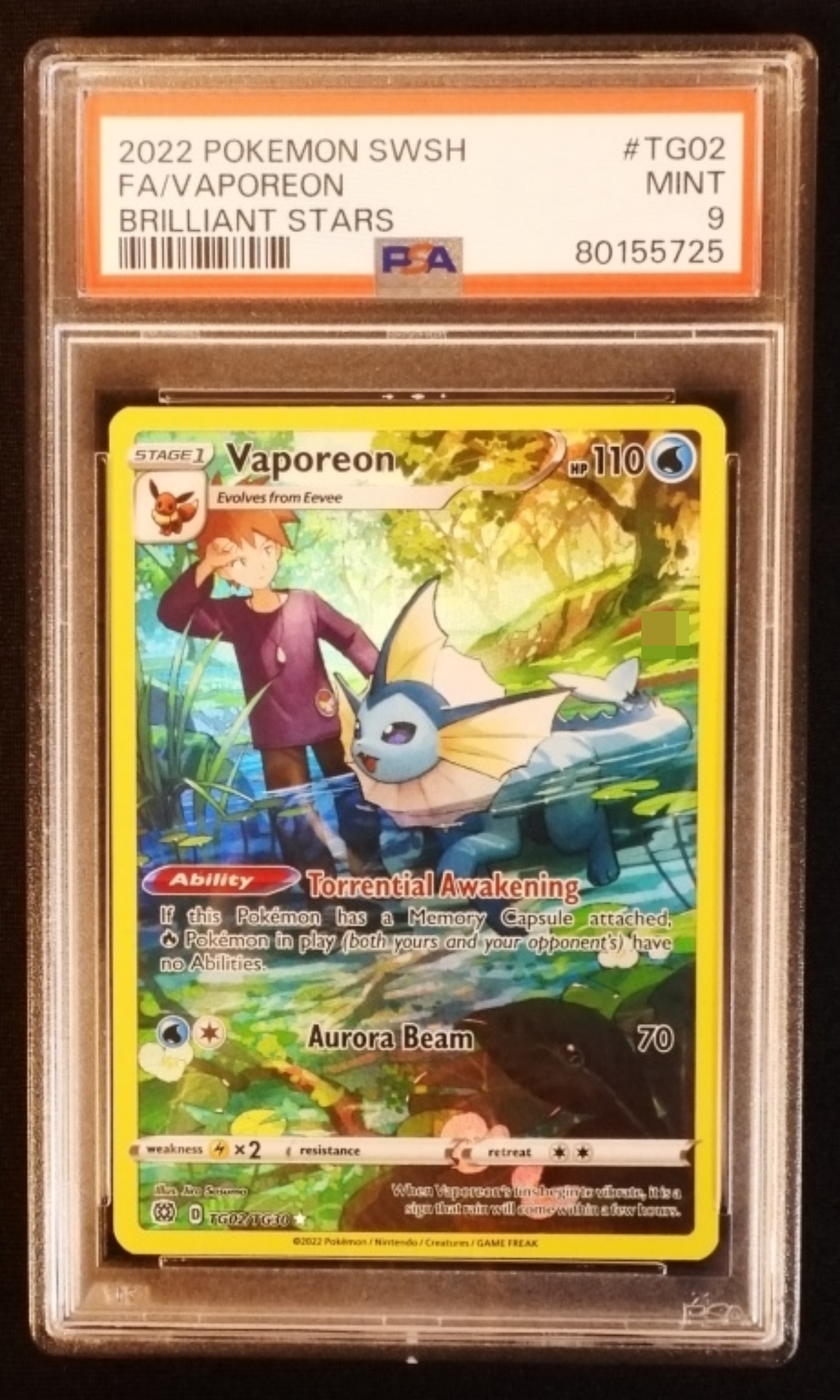 2022 Vaporeon Brilliant Stars #TG02, PSA 9