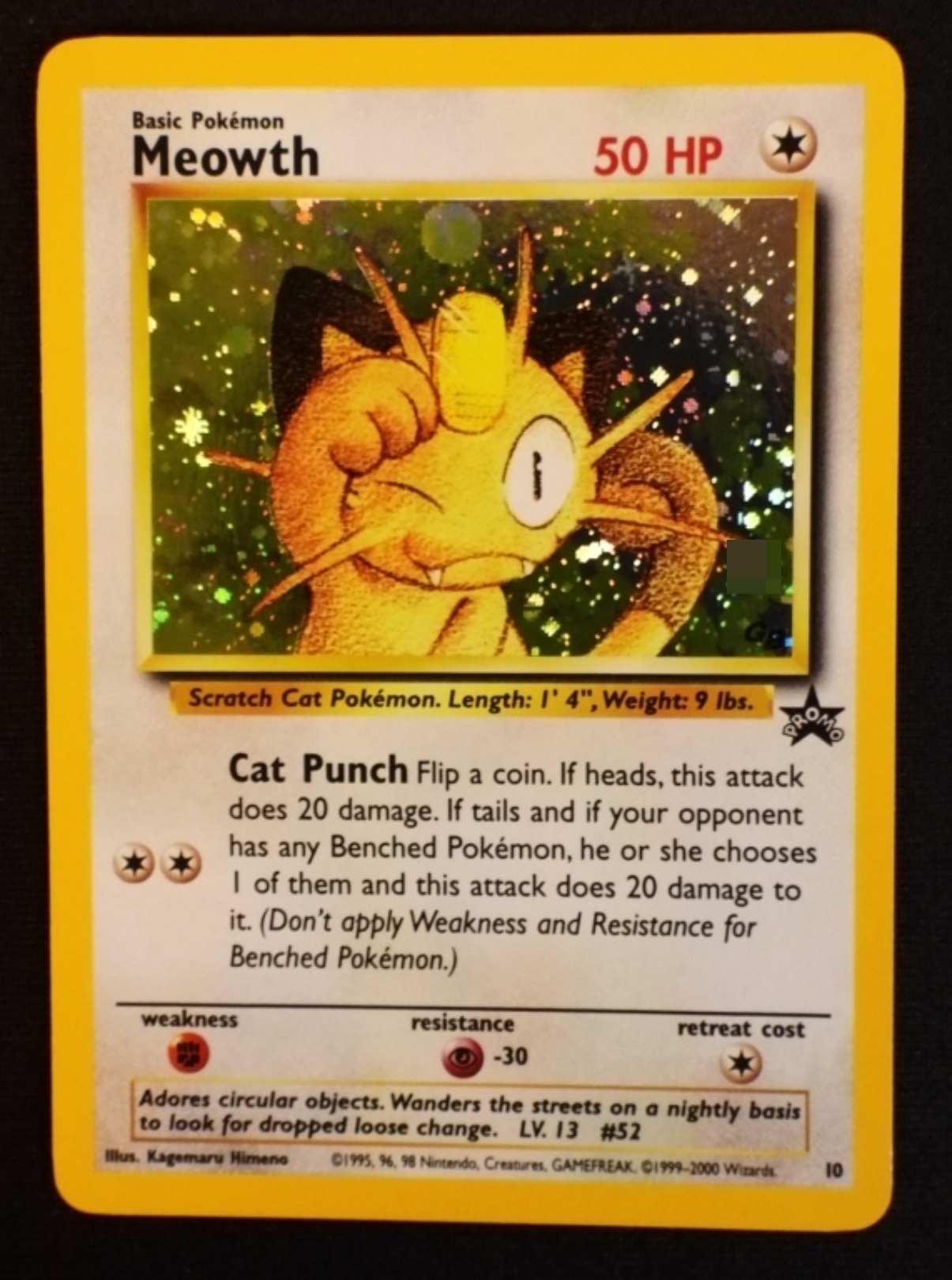 2000 Meowth Wizards Black Star Promo #52 Holo