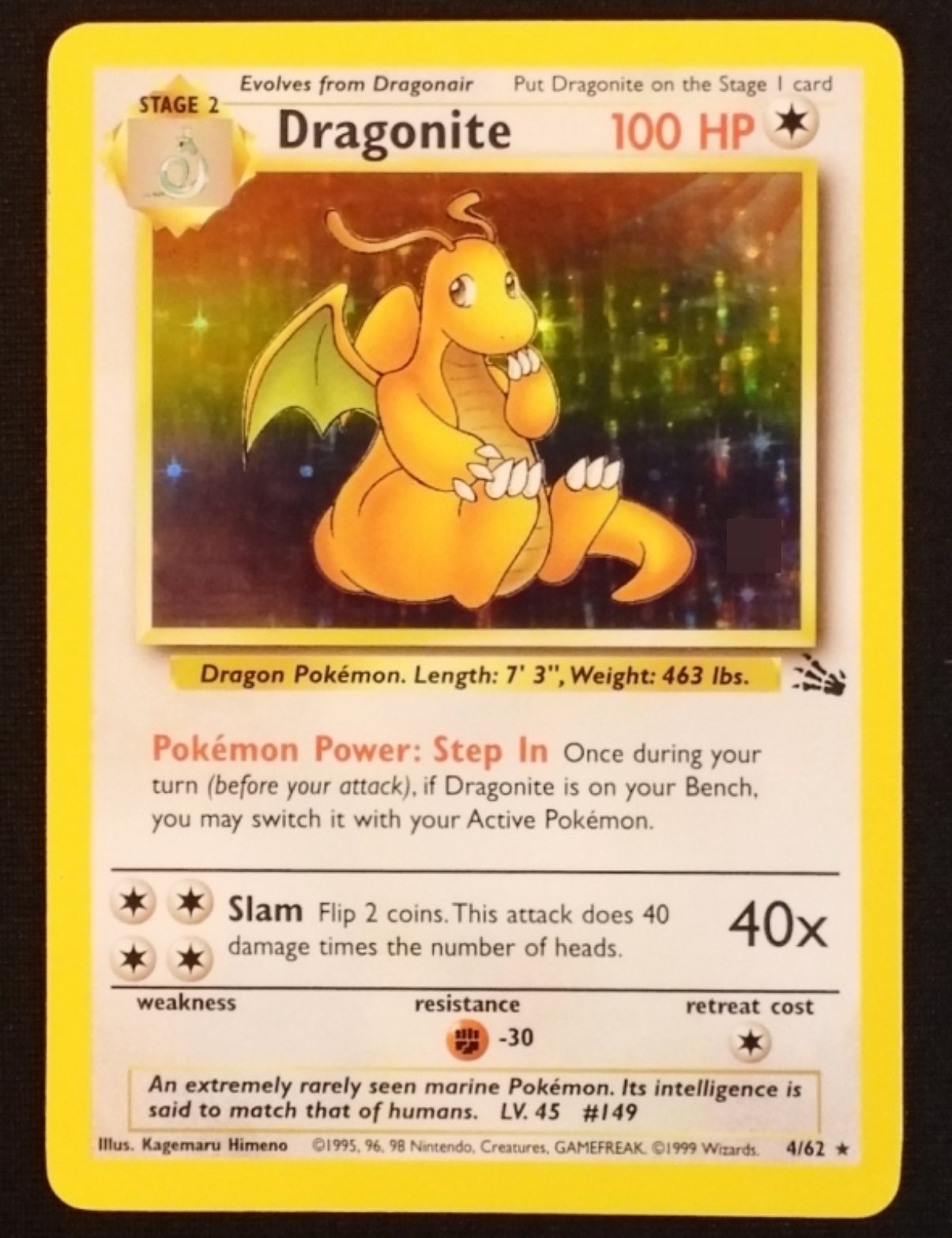 1999 Dragonite Fossil #4/62 Holo Rare