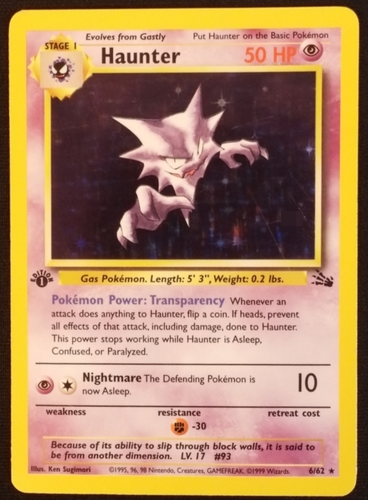 1999 Haunter Fossil 1st Edition #6/62