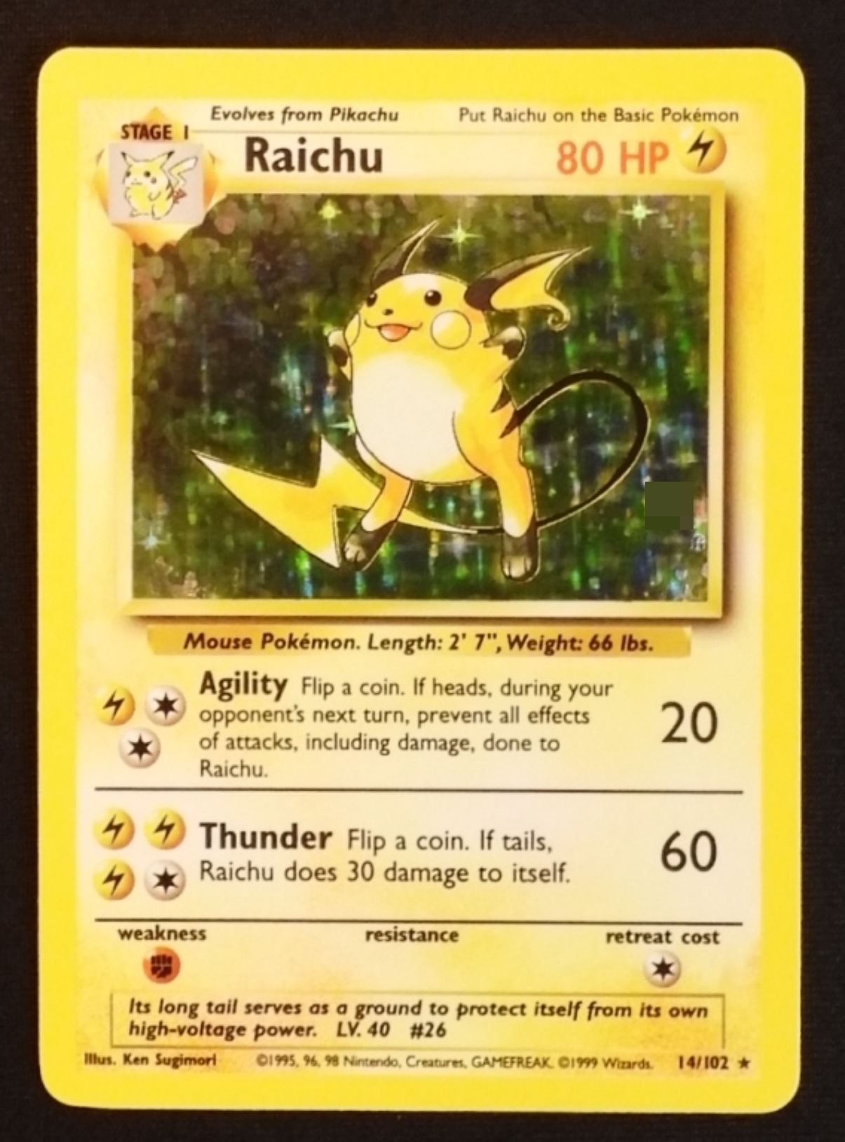 1999 Raichu Base Set #14/102 Holo Rare
