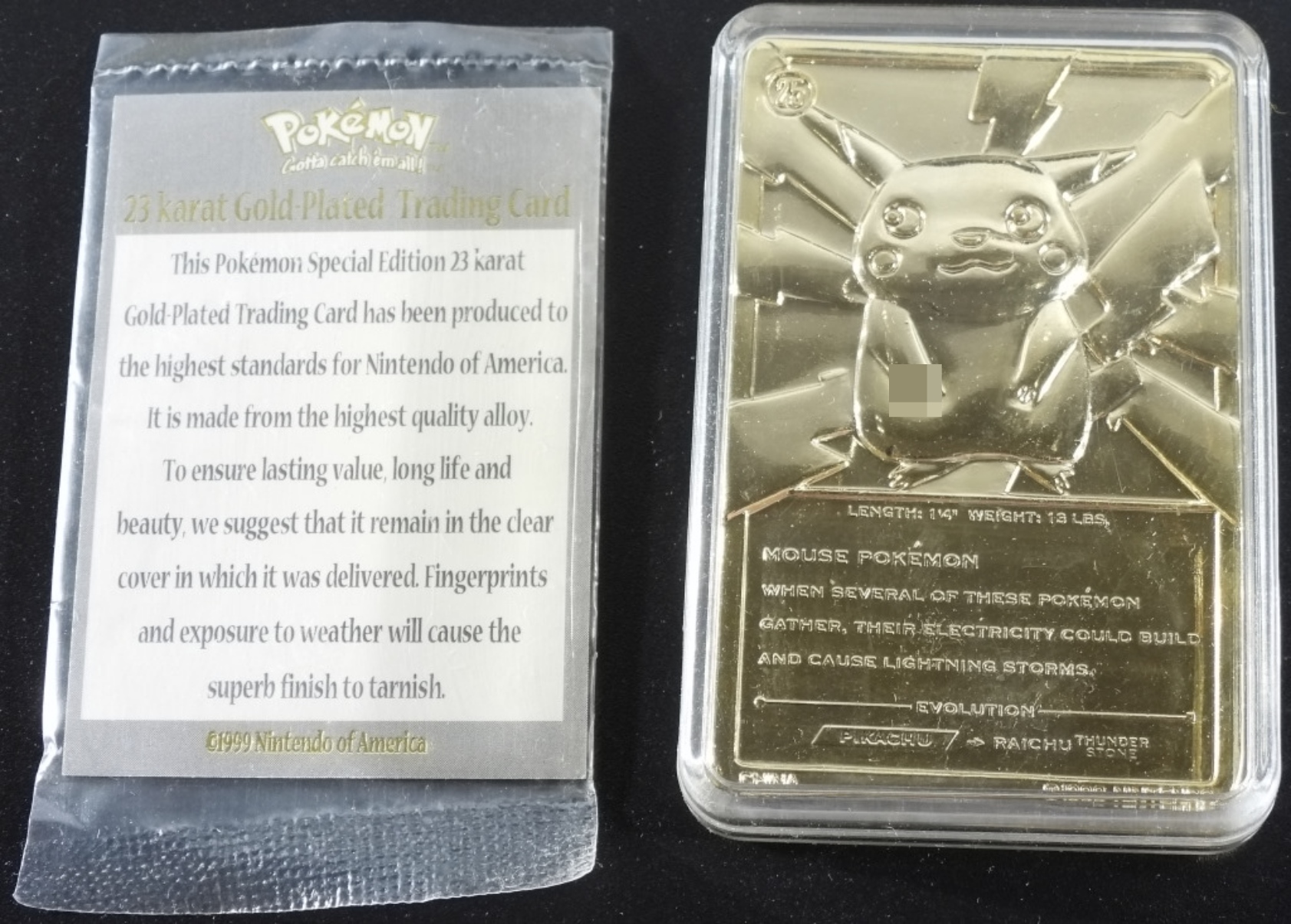 1999 Pikachu #25 23K Gold Card, Poke Ball Case