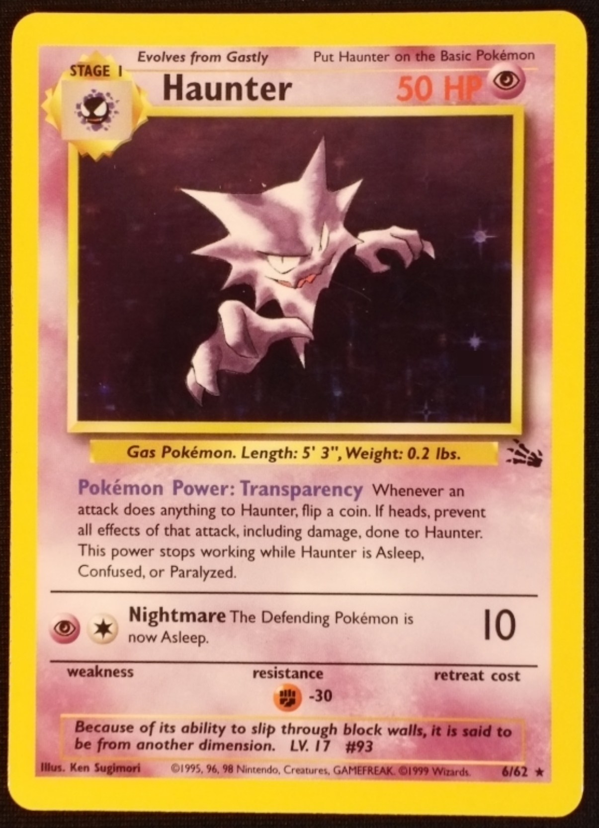1999 Haunter Fossil #6/62 Holo Rare