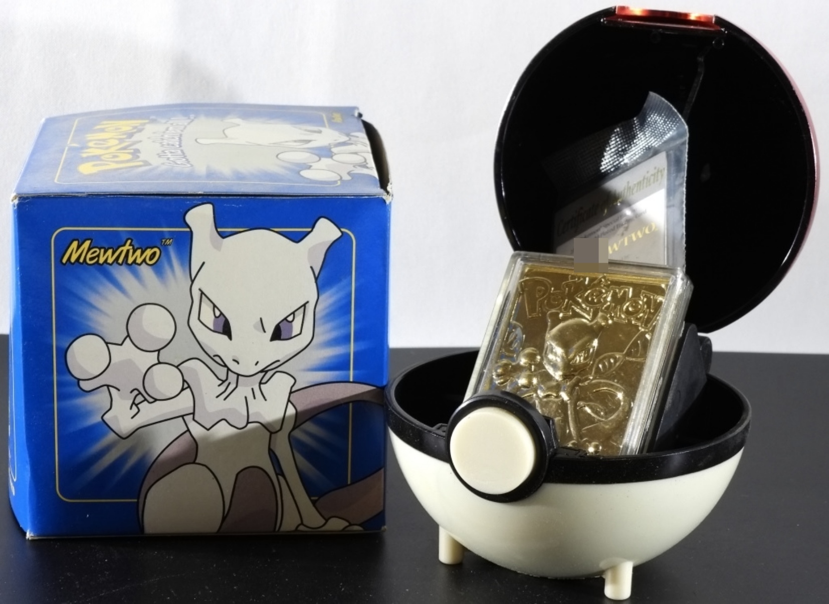 1999 Mewtwo 23K Gold Card, Pokeball Case