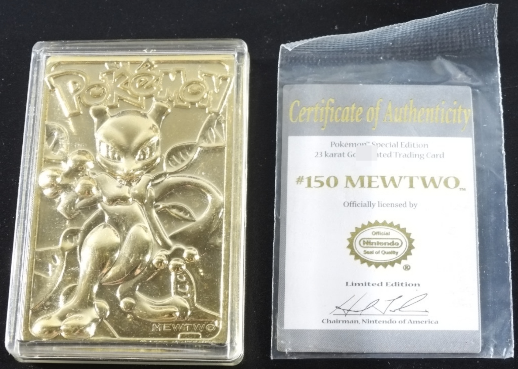 1999 Mewtwo 23K Gold Card, Pokeball Case