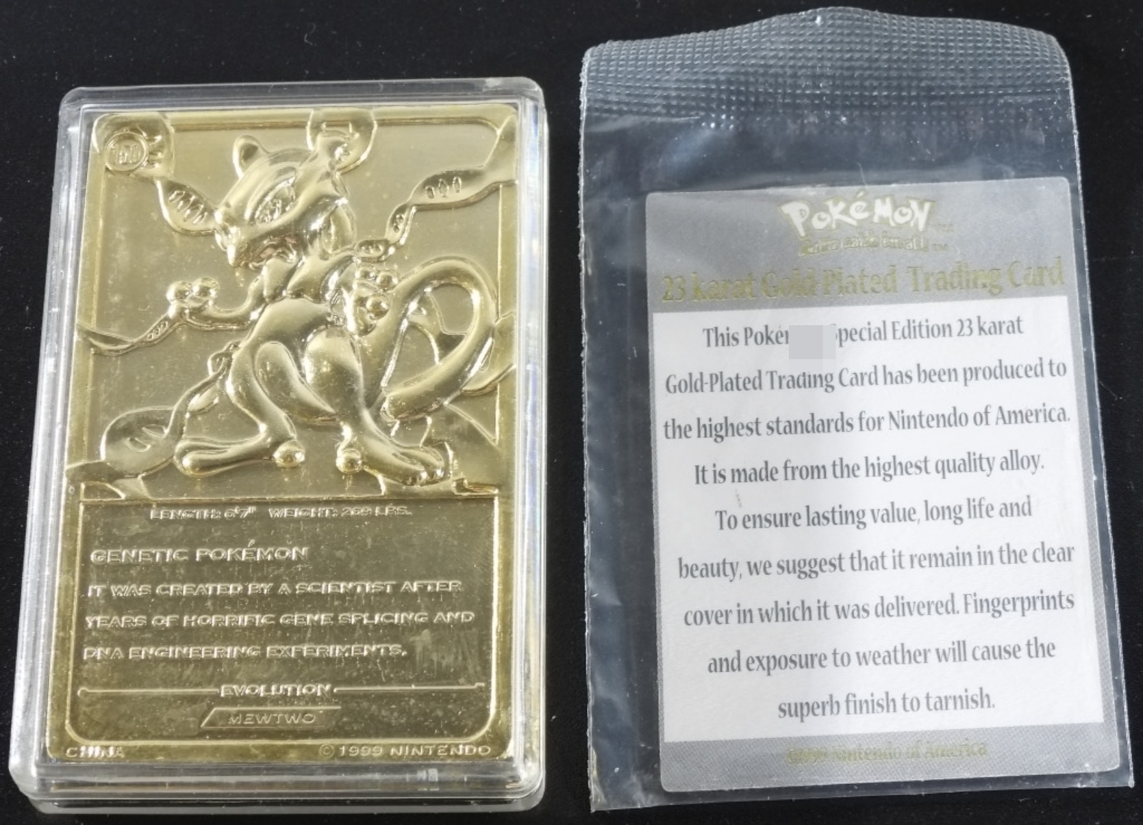 1999 Mewtwo 23K Gold Card, Pokeball Case
