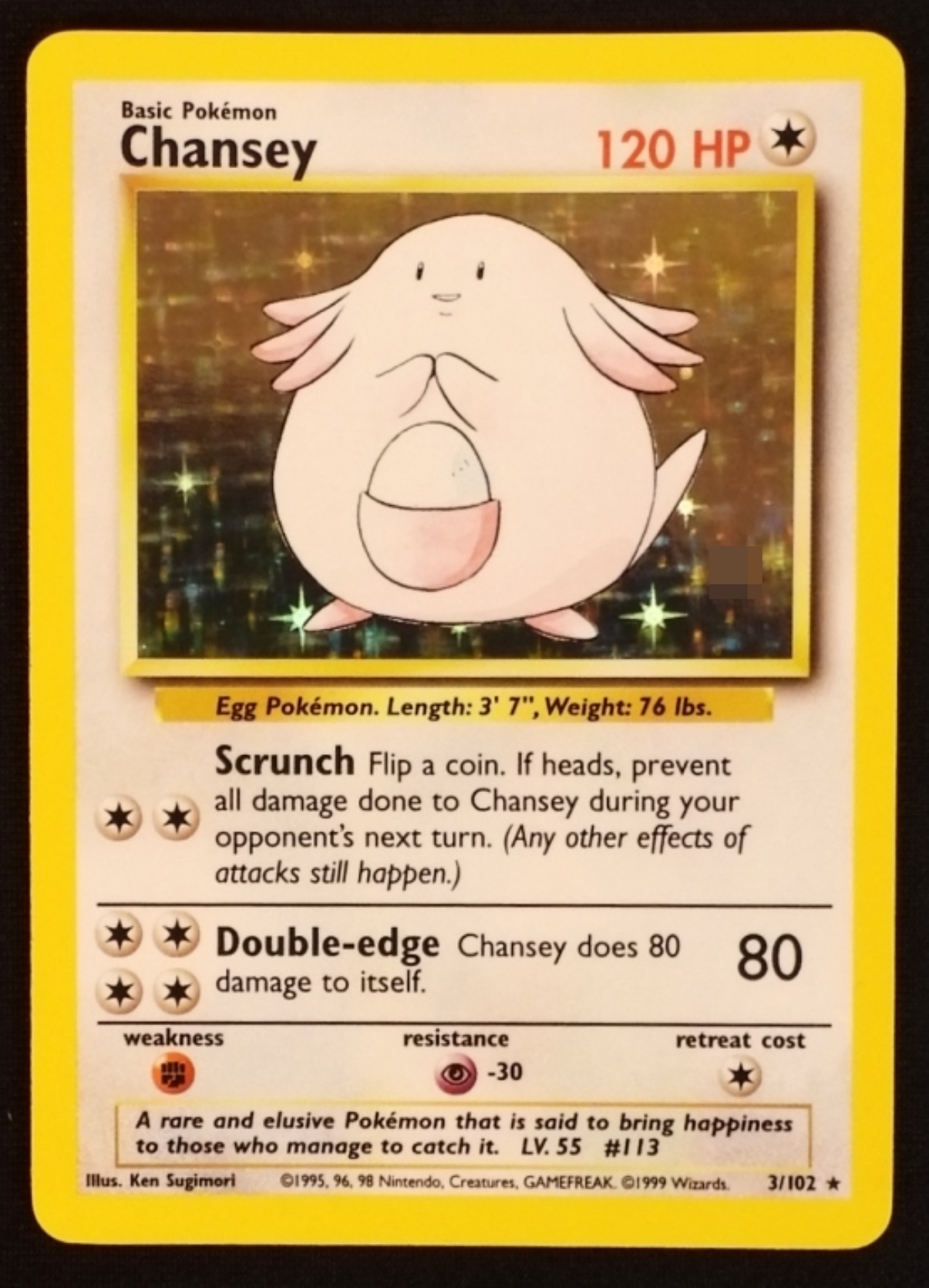 1999 Chansey Base Set #3/102 Holo Rare