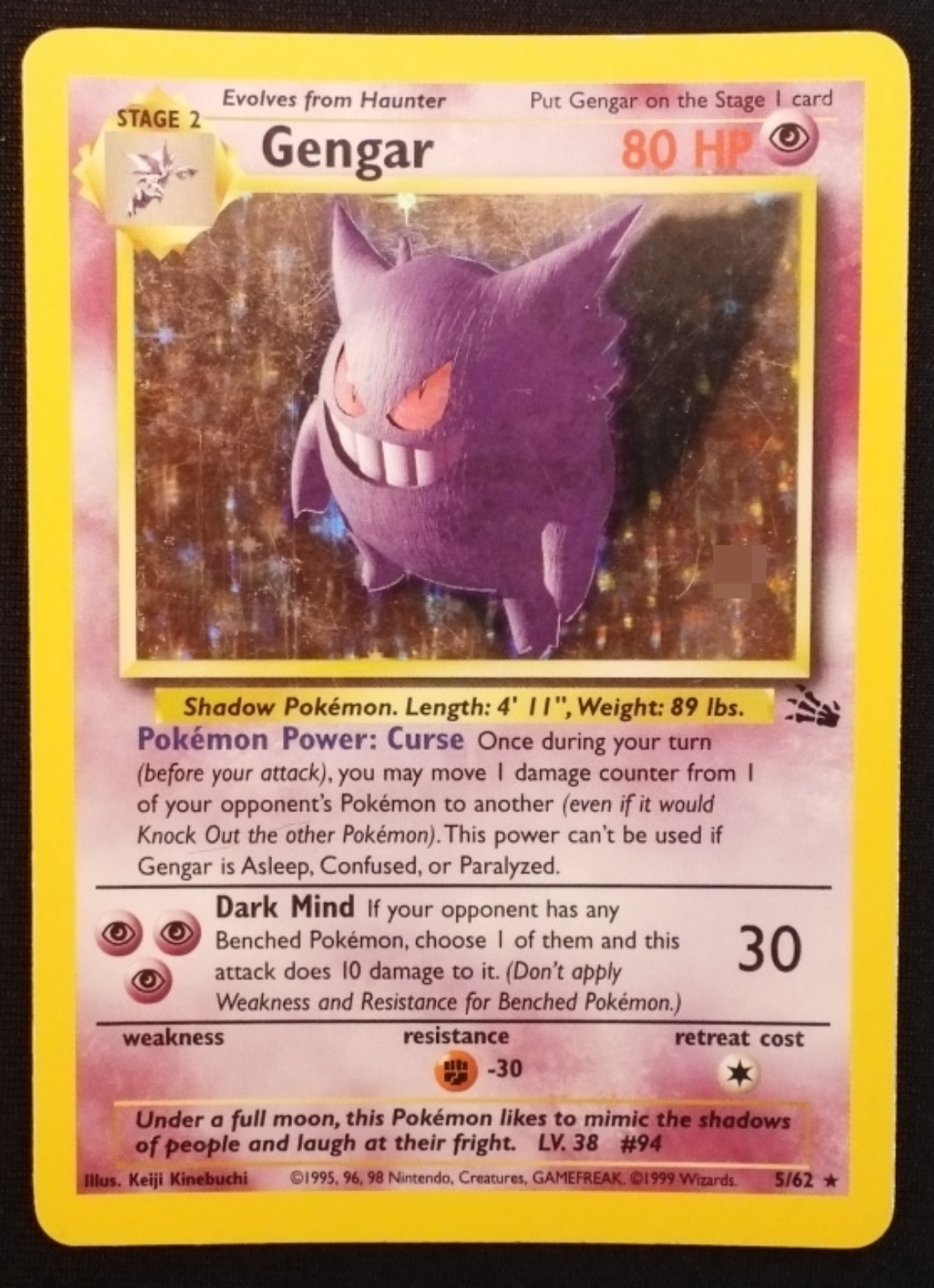 1999 Gengar Fossil #5/62 Holo Rare