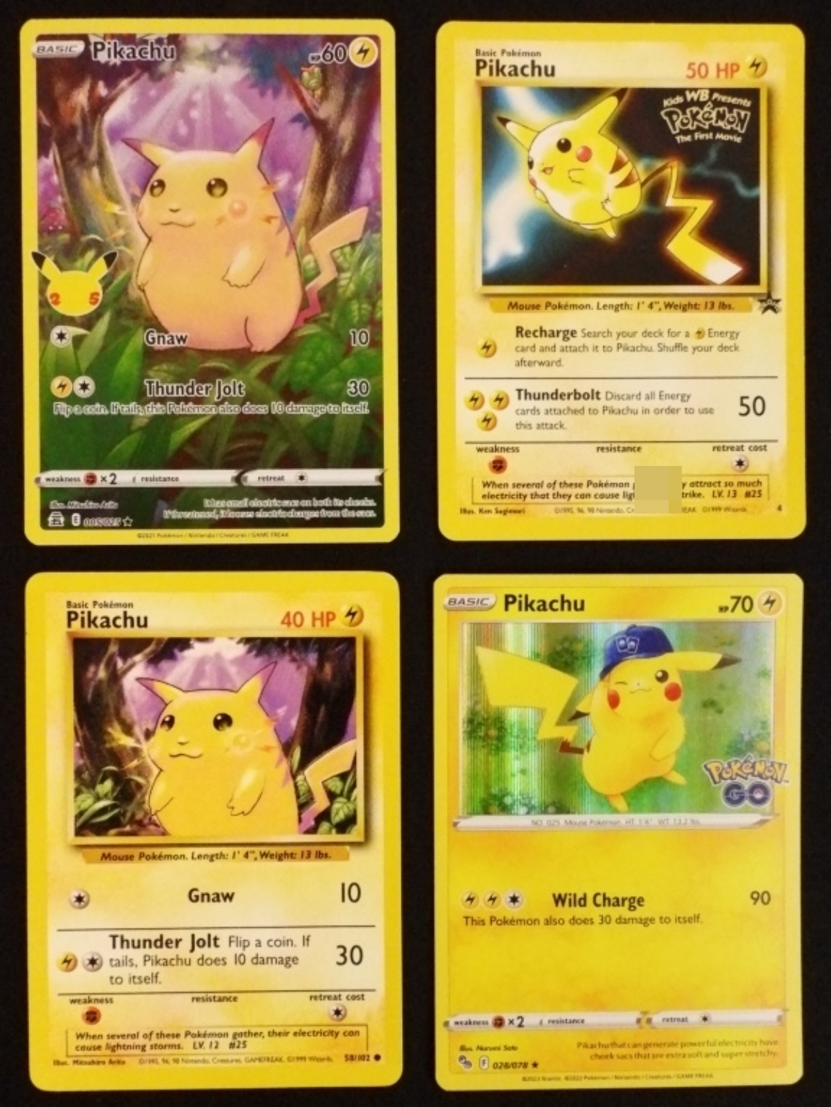 Pokemon Card Lot, 4 Pikachu Cards, Mixed Sets