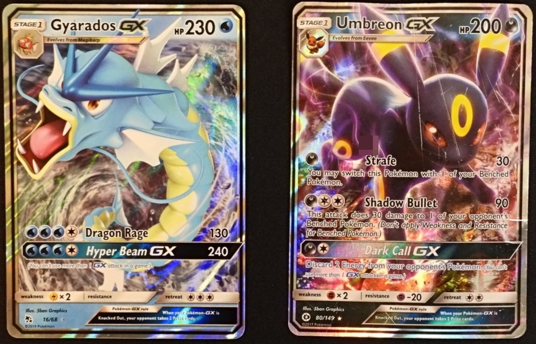Pokemon Card Lot, 2 Cards, Gyarados & Umbreon GX