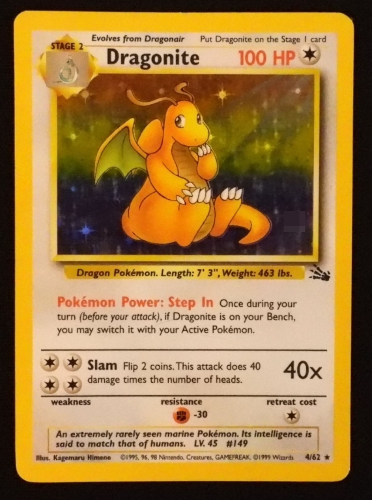 1999 Dragonite Fossil #4/62 Holo Rare