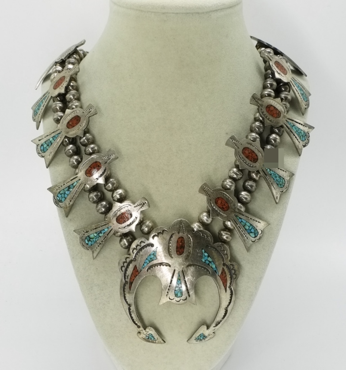 Sterling Silver Squash Blossom Necklace, Turquoise