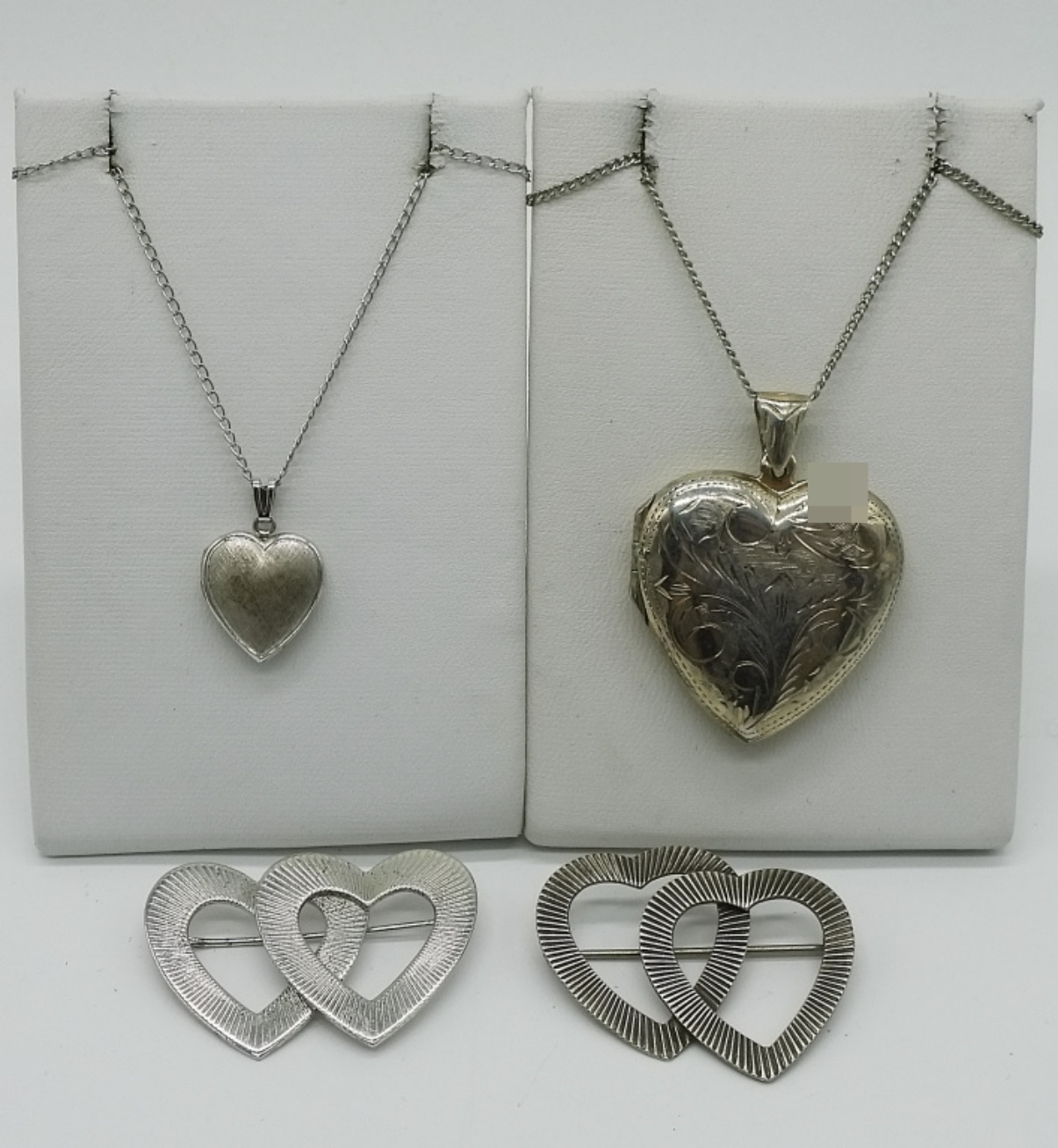 Sterling Silver Heart Lockets & Brooches, 4 Pieces
