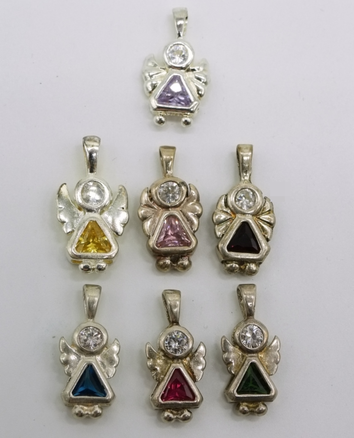 Sterling Silver Gemstone Angel Pendants, Set of 7