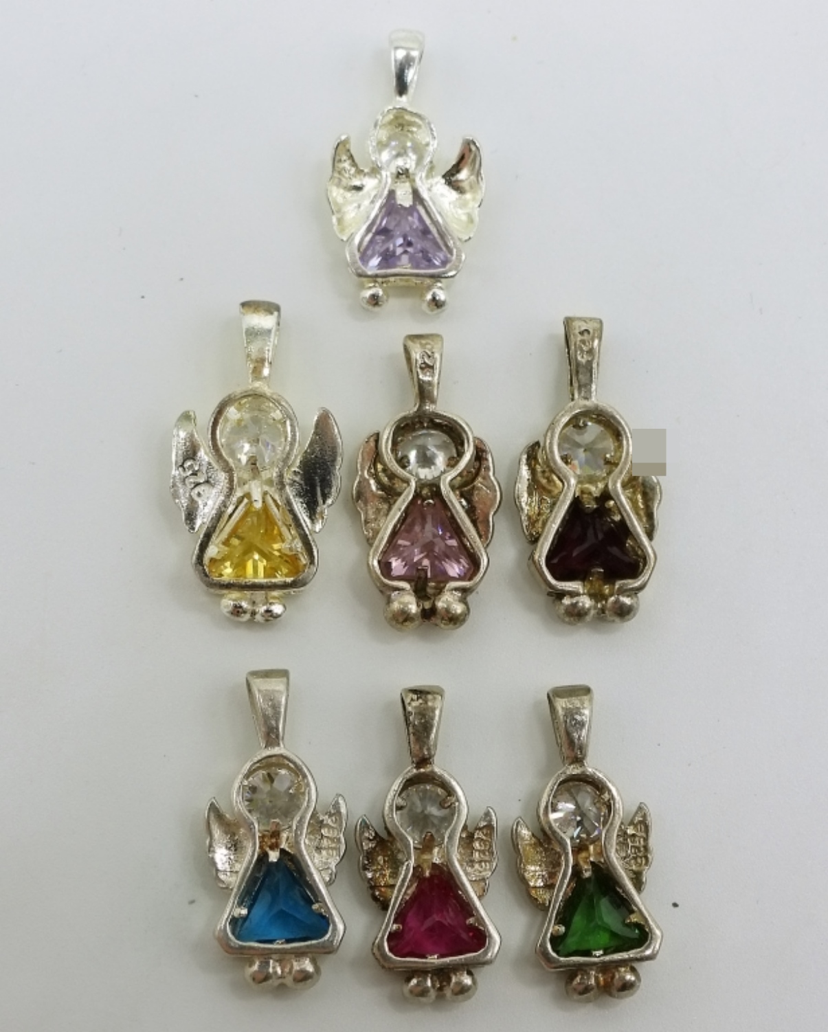 Sterling Silver Gemstone Angel Pendants, Set of 7
