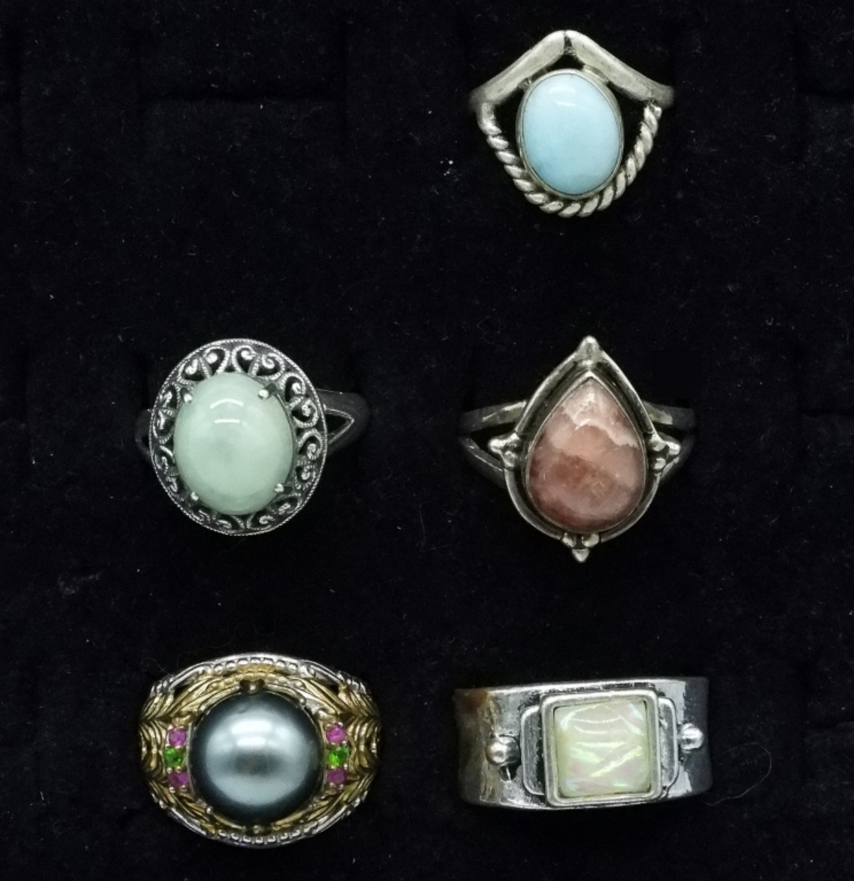 Sterling Silver Gemstone Ring Lot, 5 Pieces